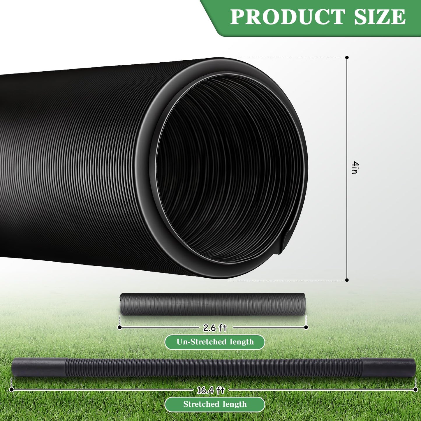Joyfolk 4"×65ft Spliceable Extra Expandable Landscaping Drain Pipe, 4 Flexible Corrugated Downspout Drain Pipes with 3 Connectors Black for Outdoor Gutter Extension, Pond Pump, Rainwater Drainage