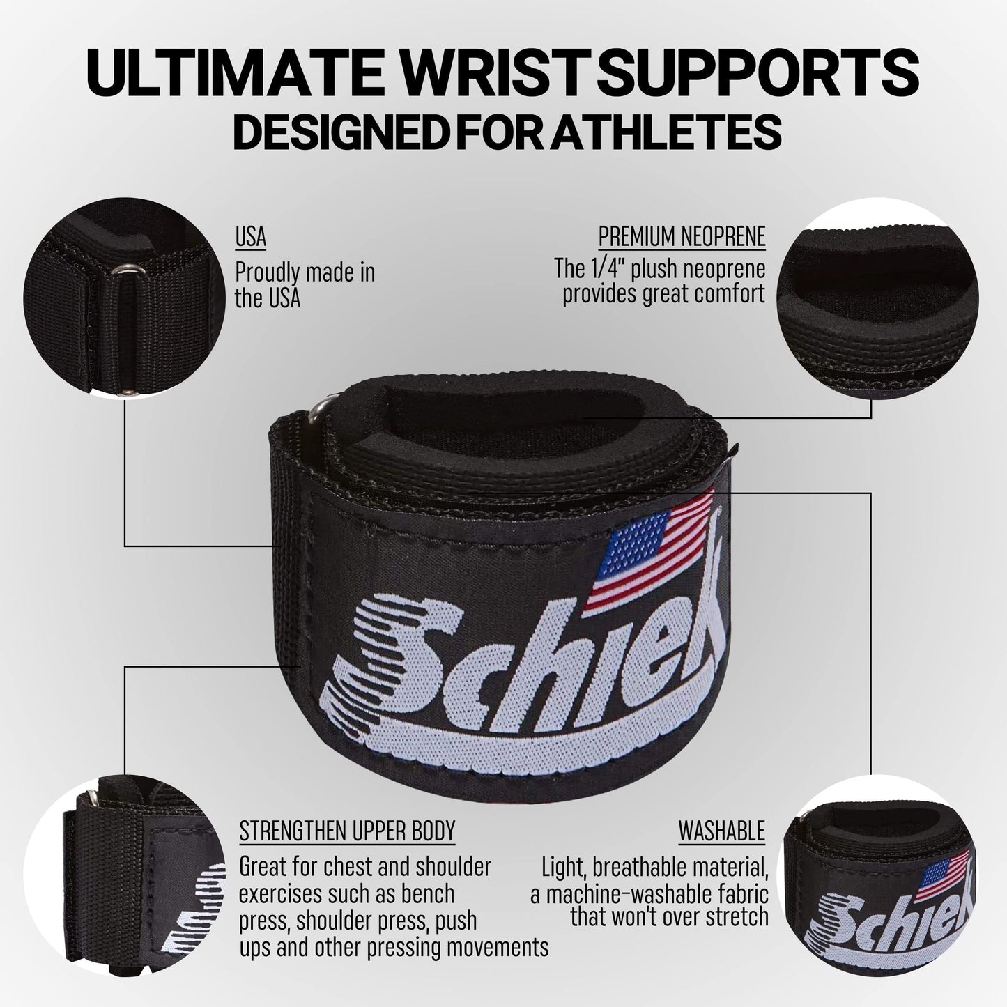 Schiek Sports Model 1000-DLS Deluxe Dowel Lifting Straps - Black
