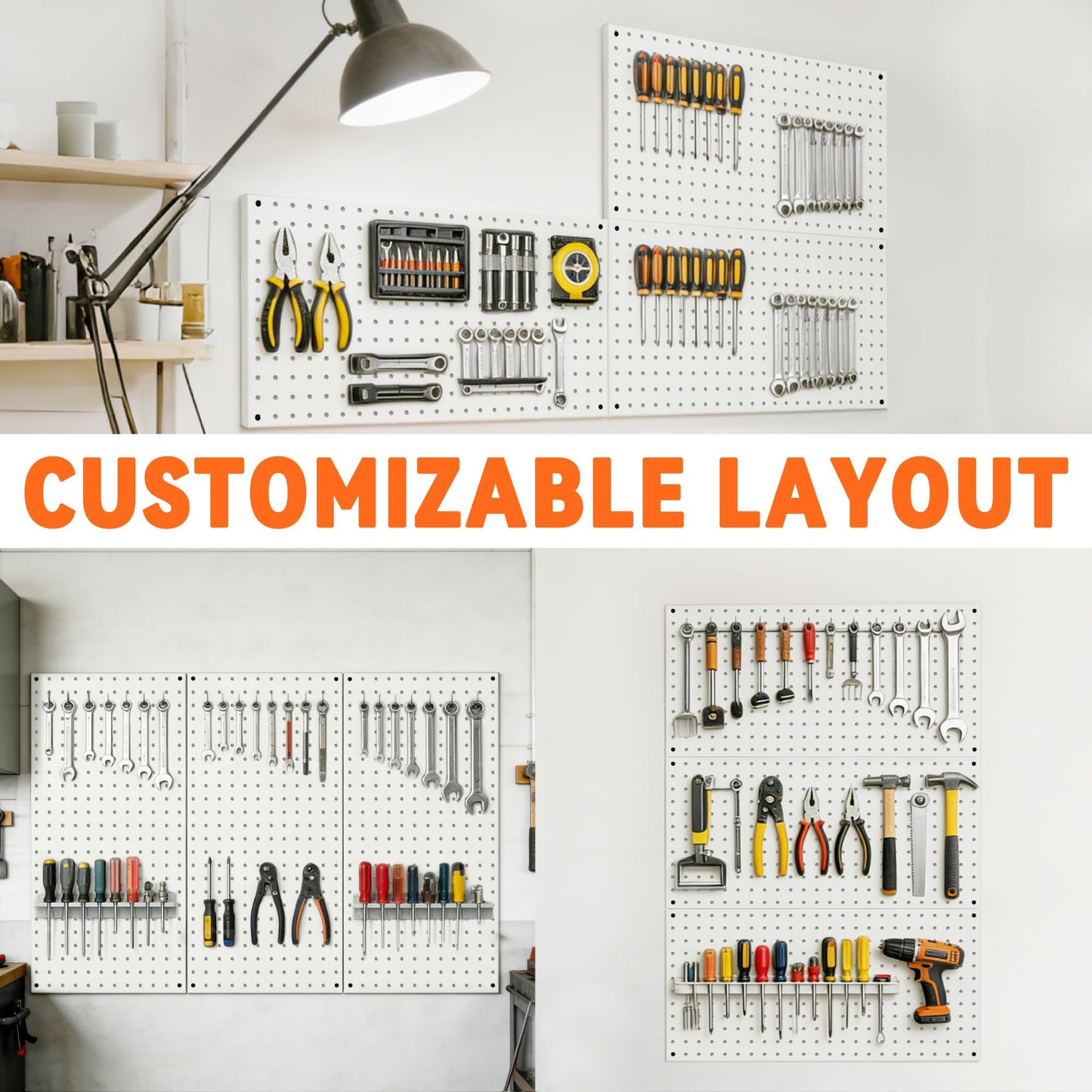 Ultrawall Metal Pegboard Panels, Pegboard Wall Organizer, Peg Boards for Garage, Tool Storage Organization, 12"X24", 3pcs, White