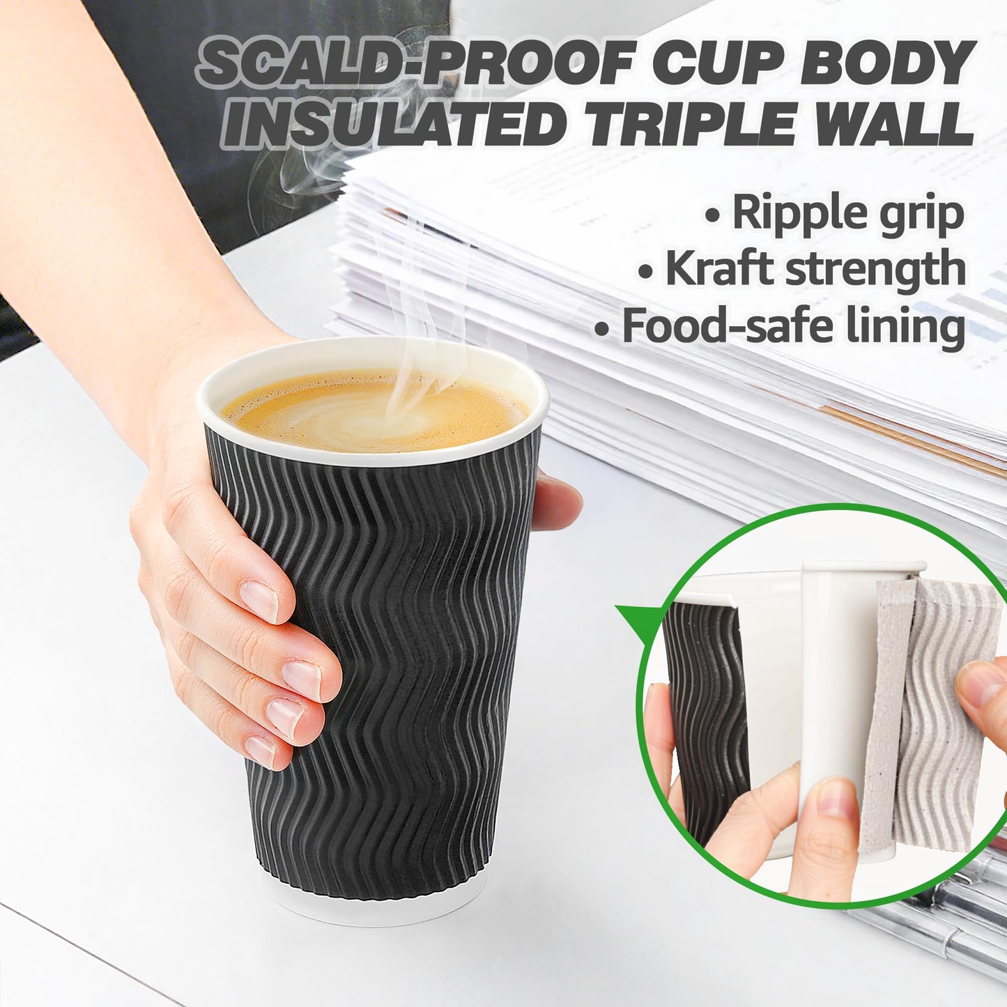 Commercial Coffee Urn 50 Cup/8L + 200-Pack 16oz Insulated Paper Cups with Lids | Complete Coffee Serving Bundle for Restaurant Catering, Church & Large Events