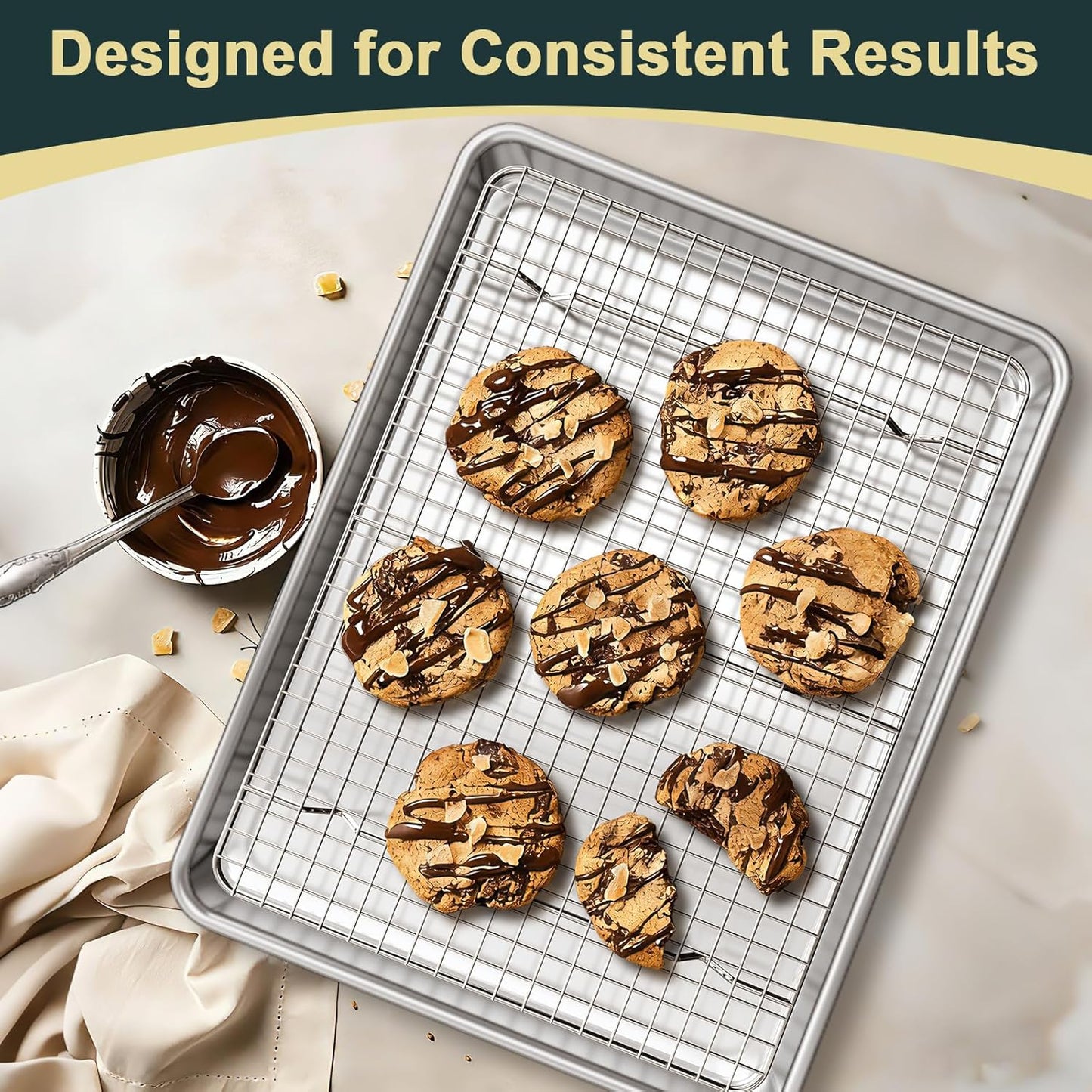 Wildone Baking Sheet Set - Commercial Quality Nonstick Cookie Pans with Cooling Racks | Half Sheet Size, Heavy Duty