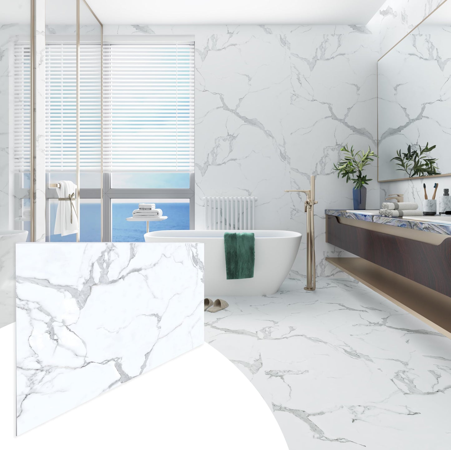 Dundee Deco Faux Marble Panels - 2 ft X 4 ft - Matte, Waterproof DIY Decorative Panels for Walls and Floors - Off-White, Grey, Tan Veins - Set of 4 - Covers 31 sq ft