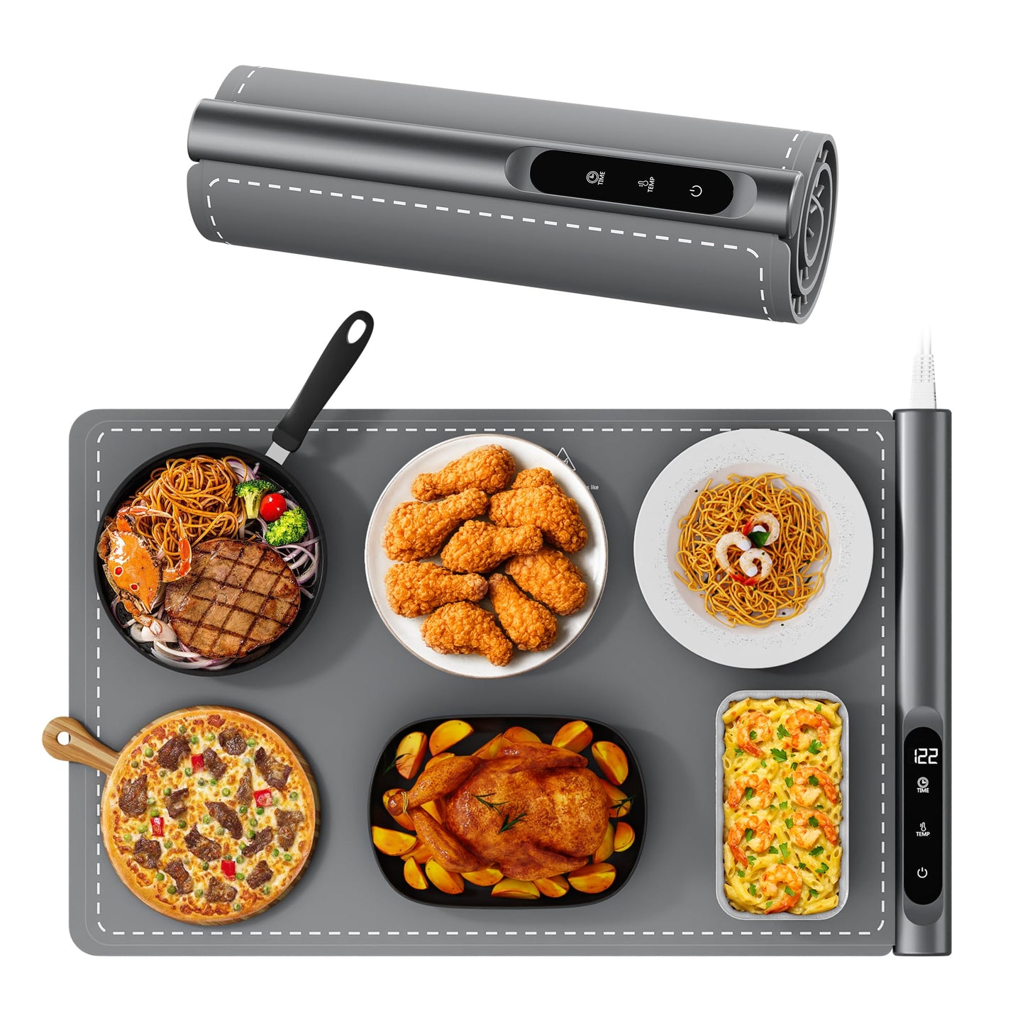 Newise Warming Mat for Food - Graphene Rapid Heating Food Warmers for Countertop, Portable Electric Warming Tray with 6 Temperature Levels, Kitchen Practical Gifts for Mom Wife, Gray