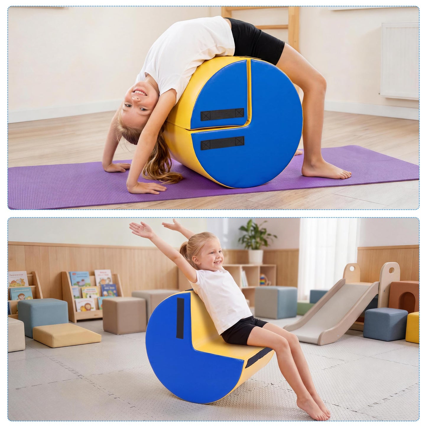 MABOZOO 2-in-1 Gymnastics Tumbling Equipment with Posture Correction Support, Detachable Back Handspring Trainer with High-Density Foam, PU Leather Gymnastics Barrel for Kids, 21.7" x 17.7"
