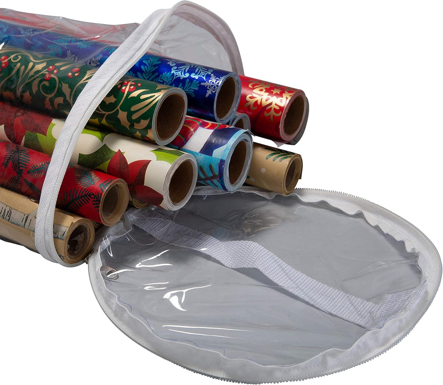 Simplify Clear Gift Wrap Storage Bag - Holds 30" Long Wrapping Paper Rolls | Zipper Closure | Red