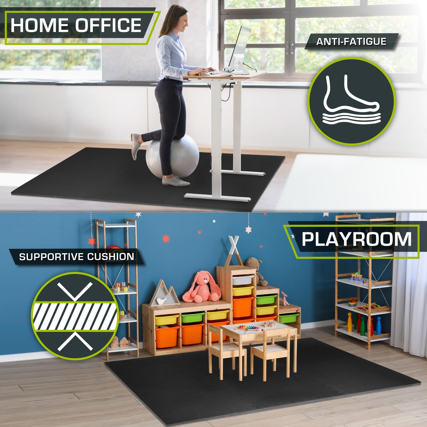 ProsourceFit Weaved Pattern Extra Thick Exercise Puzzle Mat ¾-inch, EVA Foam Interlocking Tiles for Protective, Cushioned Flooring for Home and Gym Equipment; Black, 96 SQ FT, 24 Tiles
