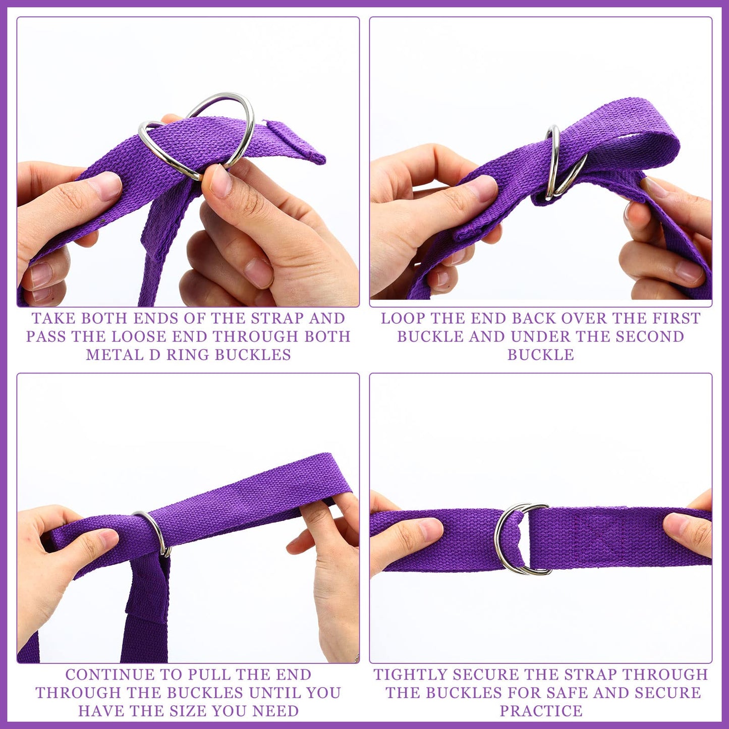 6 Pcs Yoga Strap for Stretching 8 Ft Yoga Exercise Adjustable Straps Bands with Safe Adjustable D Ring Buckle for Pilates Gym Workouts Fitness Improves Sitting Posture(Purple)