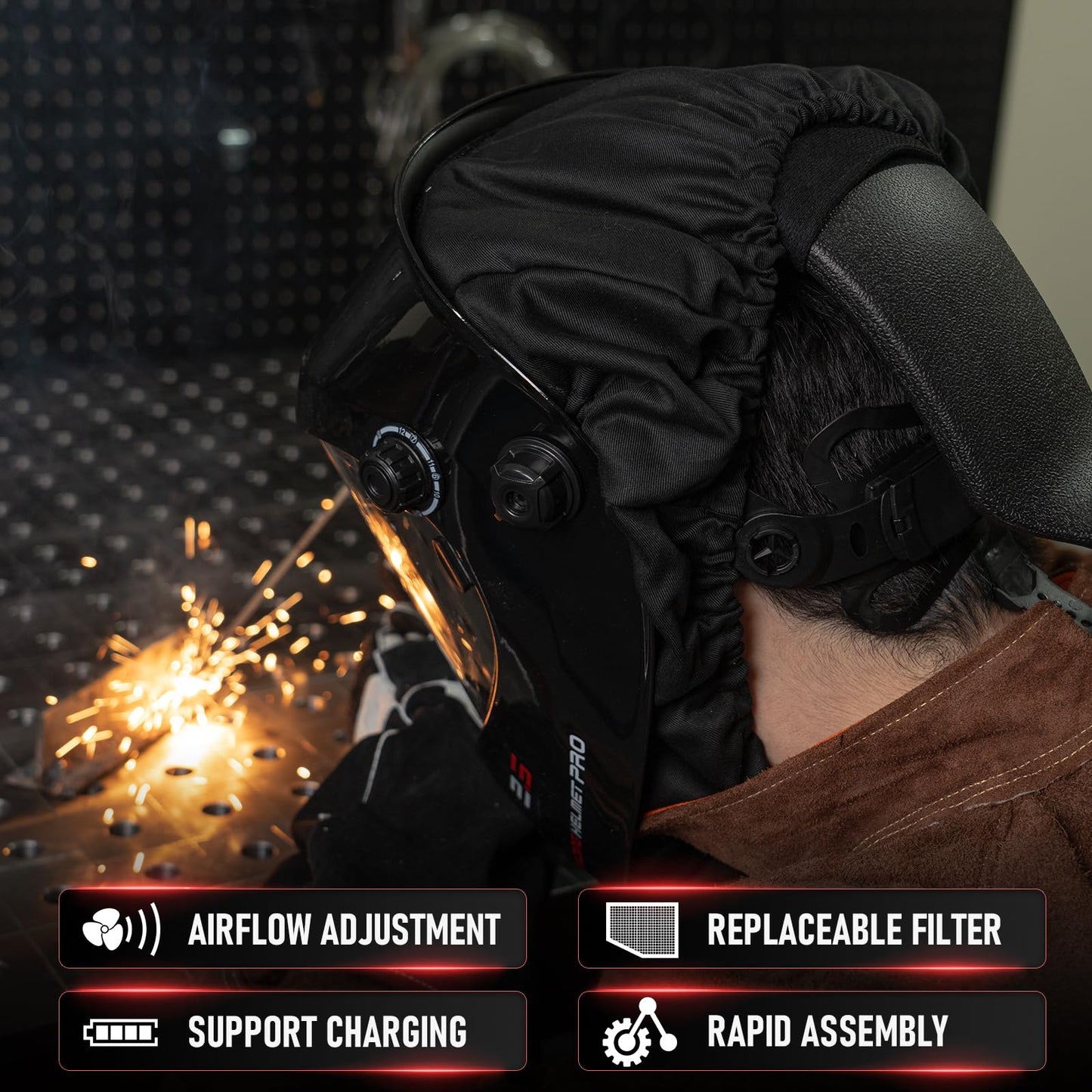 YESWELDER Powered Air Purifying Respirator Auto Darkening Welding Helmet LYG-Q800D Welder Hood