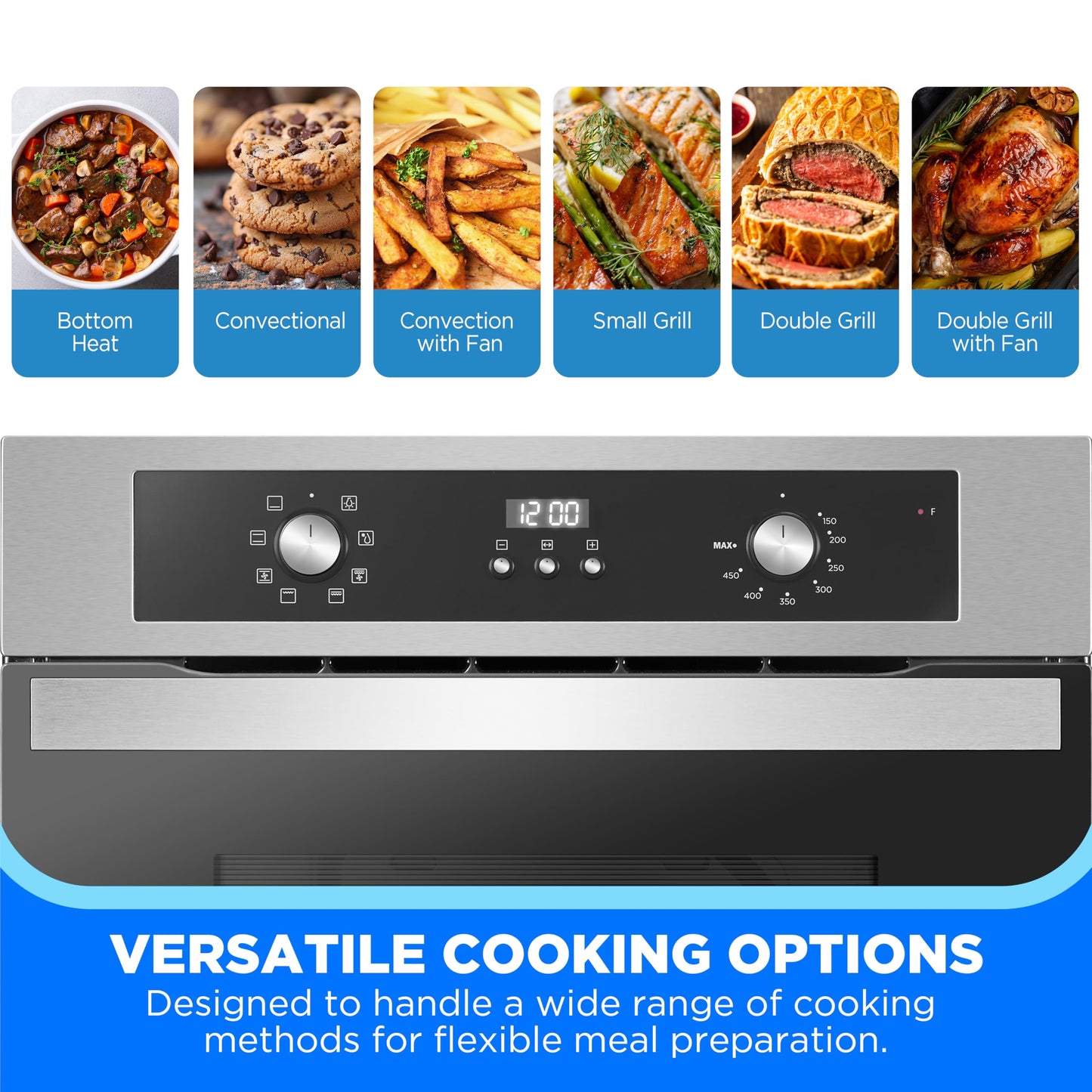 Midea 24" Single Electronic Wall Oven, 2.5 Cu. Ft.-Capacity, Built-in Oven with 8-in-1 Cooking Modes, Stainless Steel