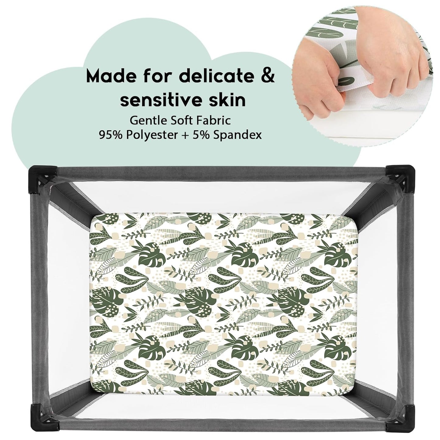 Yoofoss Fitted Pack and Play Sheets - Soft, Breathable Mini Crib Sheets 2-Pack (Green + Banana Leaves)