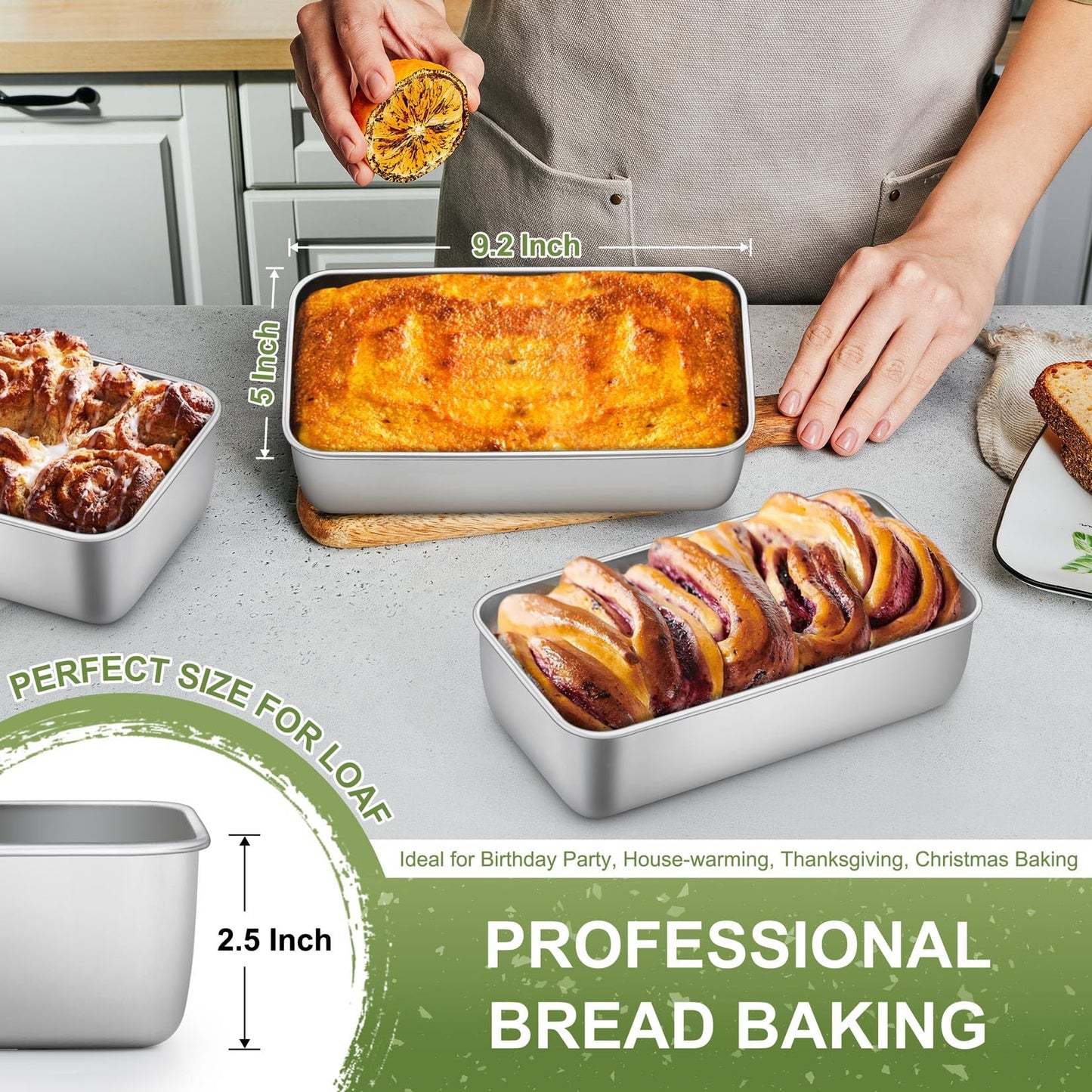 P&P CHEF Loaf Pan Set, 9 x 5 Inch Bread Pans, Stainless Steel Loaf Toast Baking Pans For Bread Meatloaf Lasagna Cake, Healthy & Non Toxic, Oven Safe& Easy Clean, (Silver, 20Pcs)