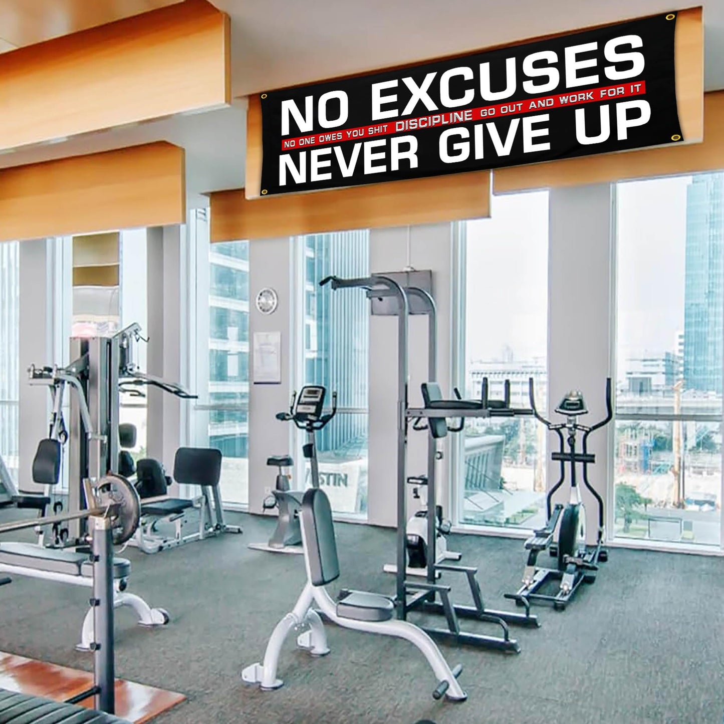 Bomtas Motivational Gym Posters Banners Flags for Home Gym Room Guys Office Bedroom No Excuses Never Give Up Inspirational Flag Banner 24x72 Inch Motivation Wall Art Decor