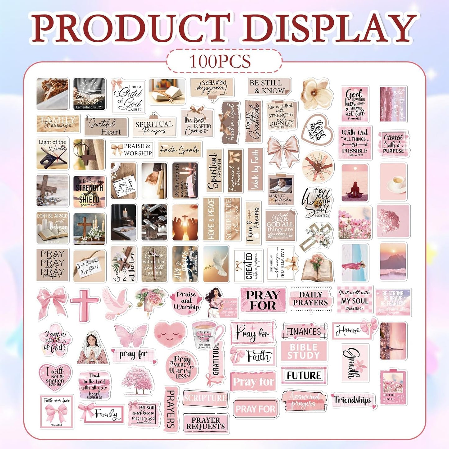 100 Prayer Board Stickers Supplies - Pcs Inspirational Prayer Vision Board Stickers, Motivational Christian Water