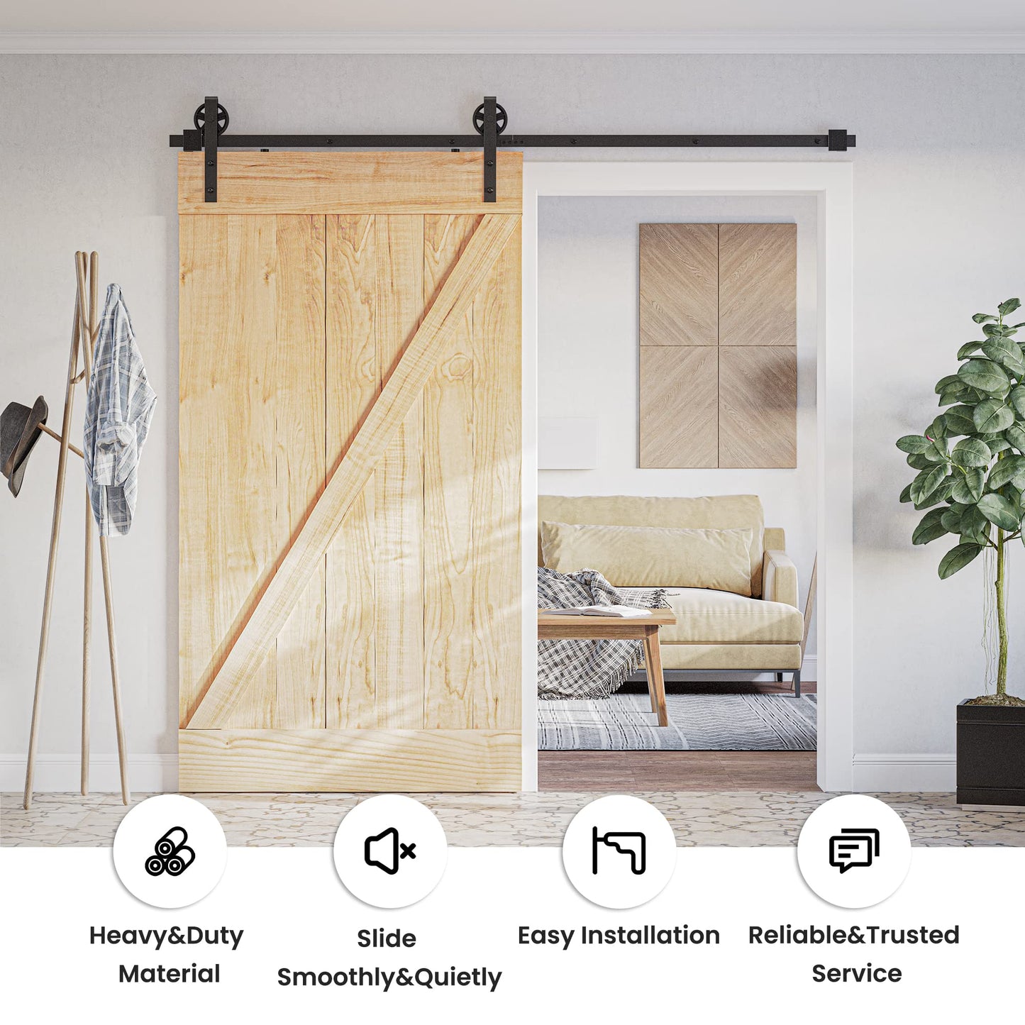 SMARTSTANDARD 8 FT Heavy Duty Sliding Barn Door Hardware Kit, 4FT - 18FT, Black, Smoothly and Quietly, Simple and Easy to Install, Fit 42"- 48" Wide Door Panel (Industrial Bigwheel Hangers)