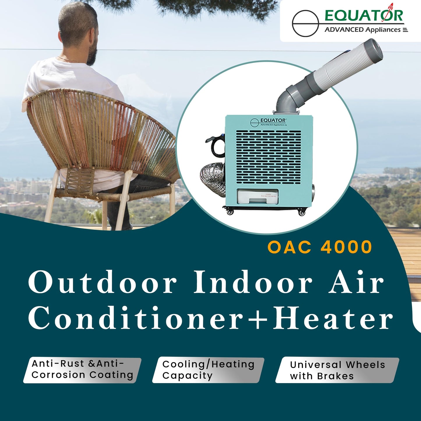 Equator 10,000 BTU Outdoor-Indoor 3-in-1 Heater/AIR Conditioner/Spot Cooler, Fan 110V