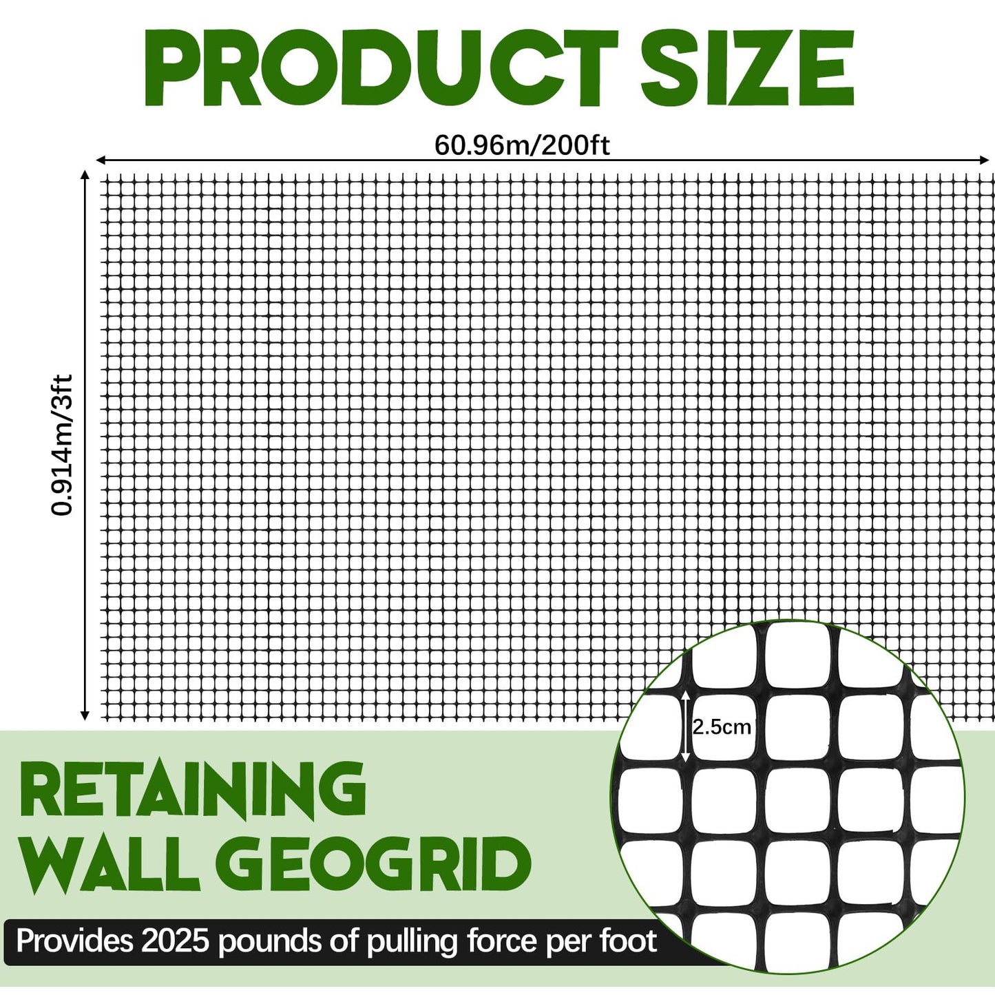 Wesnoy 3ft x 200ft Bi-Directional Universal Retaining Wall Geogrid Driveway Stabilization Grids Gravel Grid Walls Geocell Geogrid for Retaining Wall