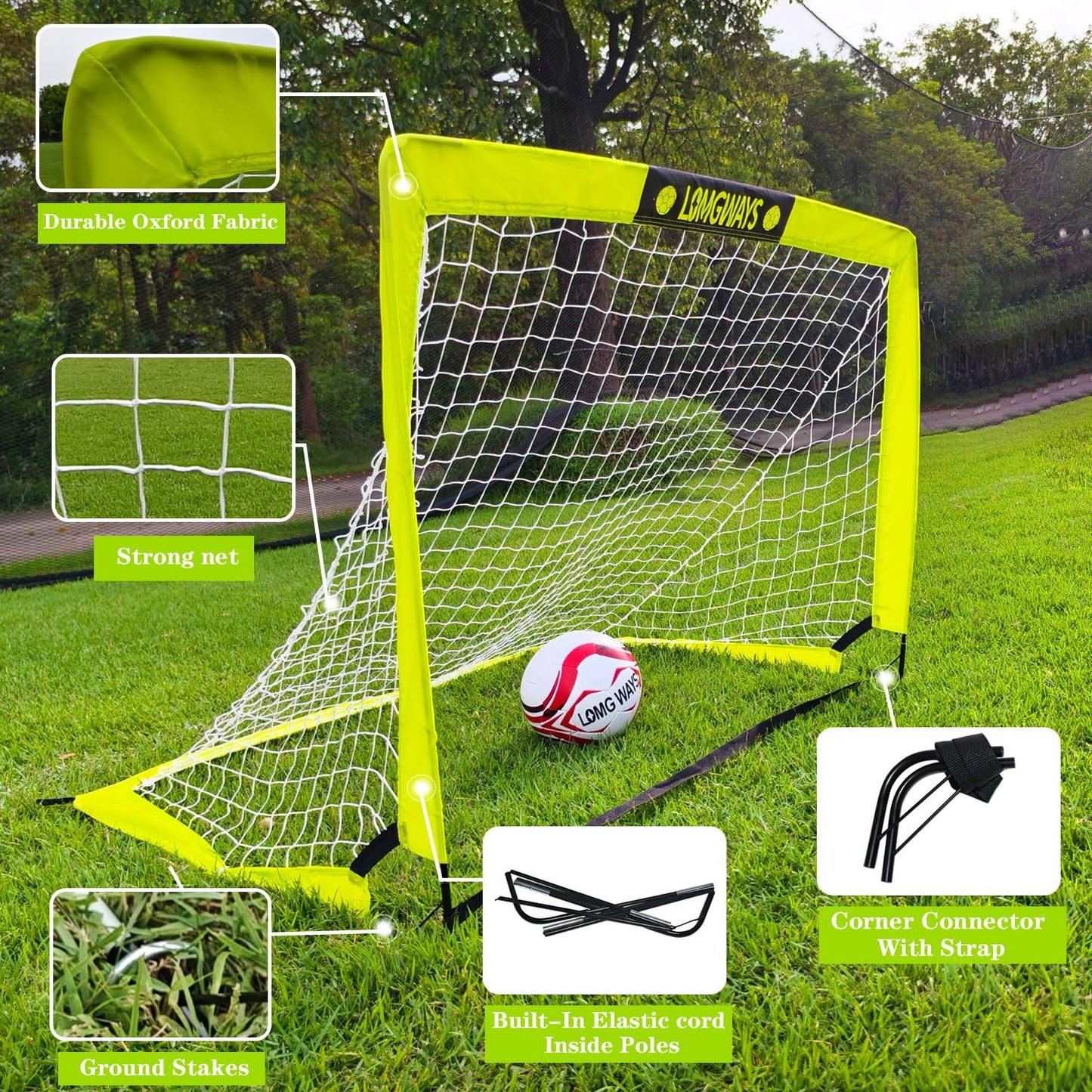 Soccer Goal for Backyard,Mini Soccer Goal with Size 1 Soccer Ball,Pump,Ground Stakes,Carry Bag, Perfect for Backyard,Court,Field,Easy Set up,Great for All Levels