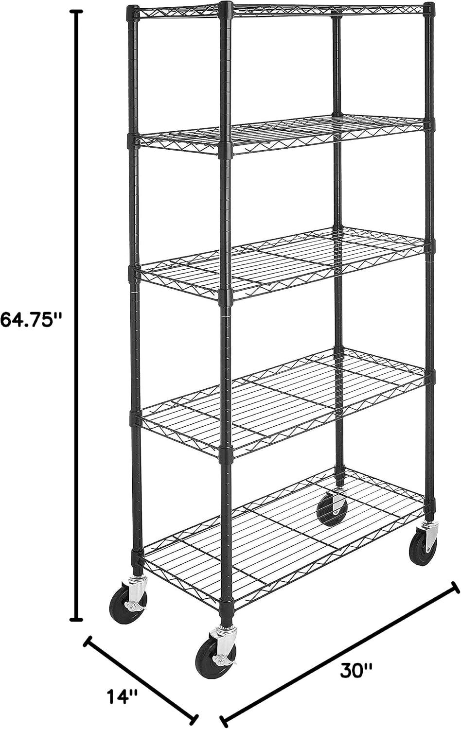 Wheels, 300 lbs Per Shelf, Black, 30" x 14" x 64.75