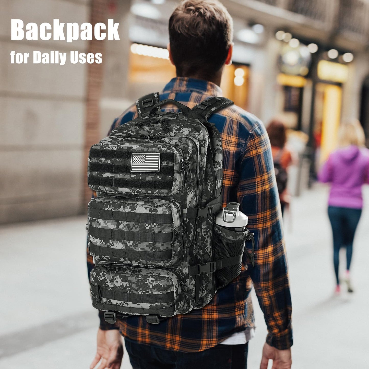kookoomia Military Tactical Backpack 25L Day Backpack for Men Molle Army 3 Days Assault Pack Bug Out Bag Water Resistant and Heavy Duty Hiking Treeking Rucksack - Black Digital Camo