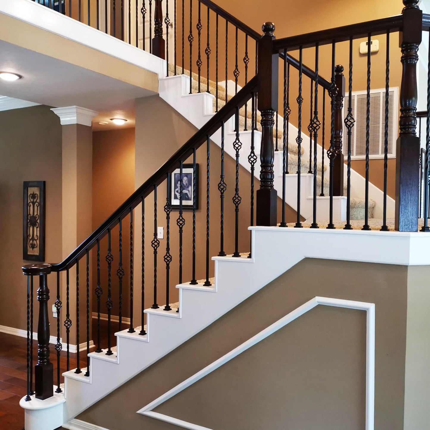 Affordable Stair Parts Long Twist Iron Balusters – Contractor Pack of 15, 1/2" x 44" Metal Stair Spindles, Wrought Iron Stair Railing Balusters Satin Black Finish