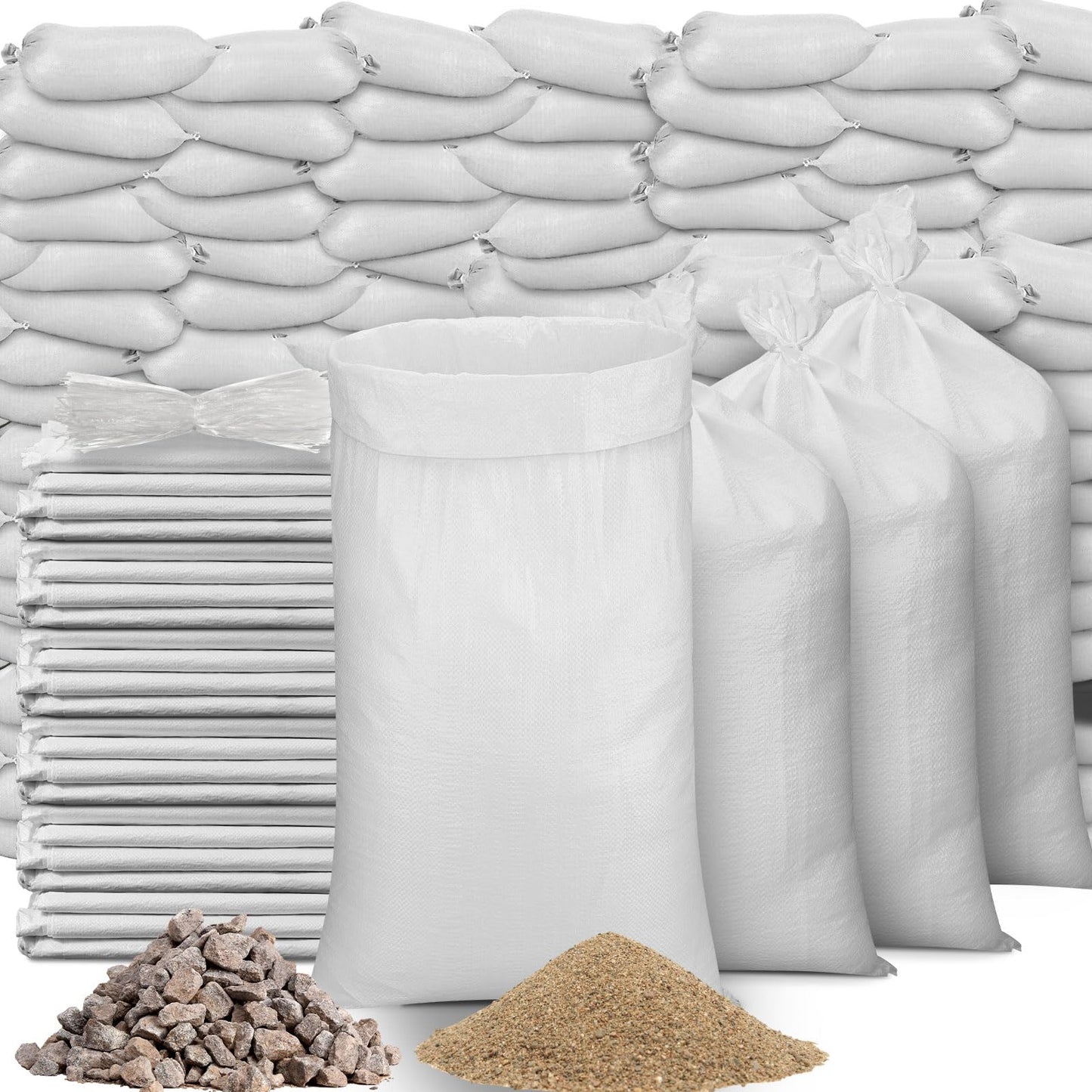 Windyun 200 Pcs White Empty Sandbags with Ties 18 x 30 Inch White Woven Polypropylene Sand Bags Bulk, Heavy Duty Sand Bags Flood Water Barrier for Hurricane Flooding, Construction