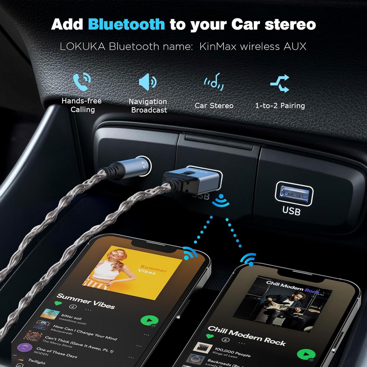 LOKUKA 5.3 3.5mm 8-Strand Bluetooth to Aux Adapter for Car or Speaker, Bluetooth Receiver with Single Crystal Copper