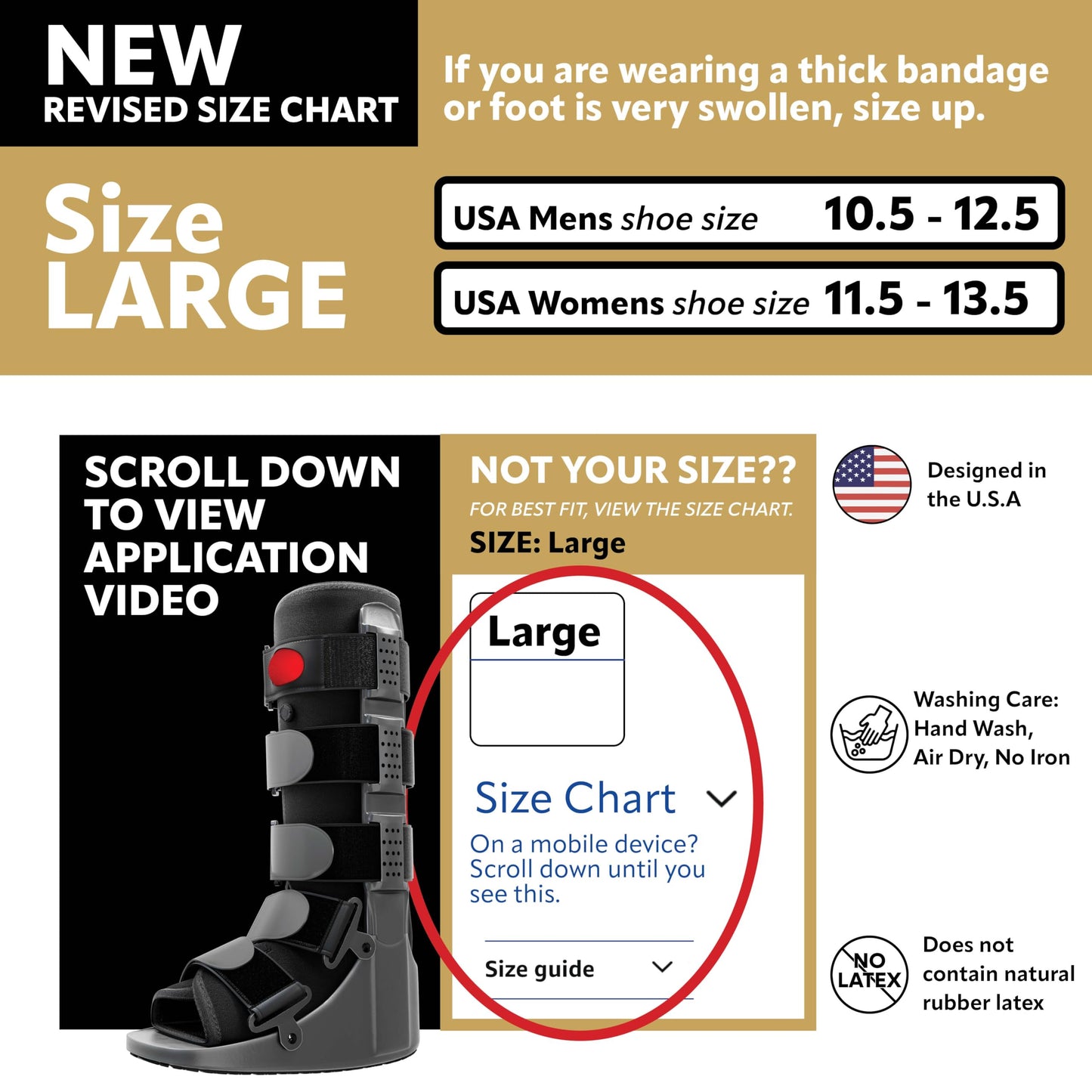 Braceapedia Tall Air Compression Walking Boot Foot Brace - Side Pump Pneumatic Brace for Ankle Support & Foot Injuries - 360 Rocker Sole Cam Walker for Stress Fractures, Black, L