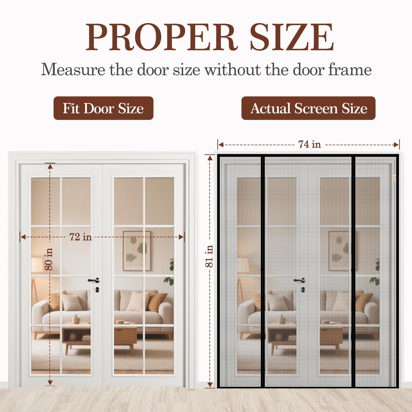 Yotache Magnetic Screen Door for Sliding Doors 72"x80", Screen Size 74"x81", Double-Sided Opening Screen Reinforced Mesh with Strong Magnets for French Front/Back Patio Doors