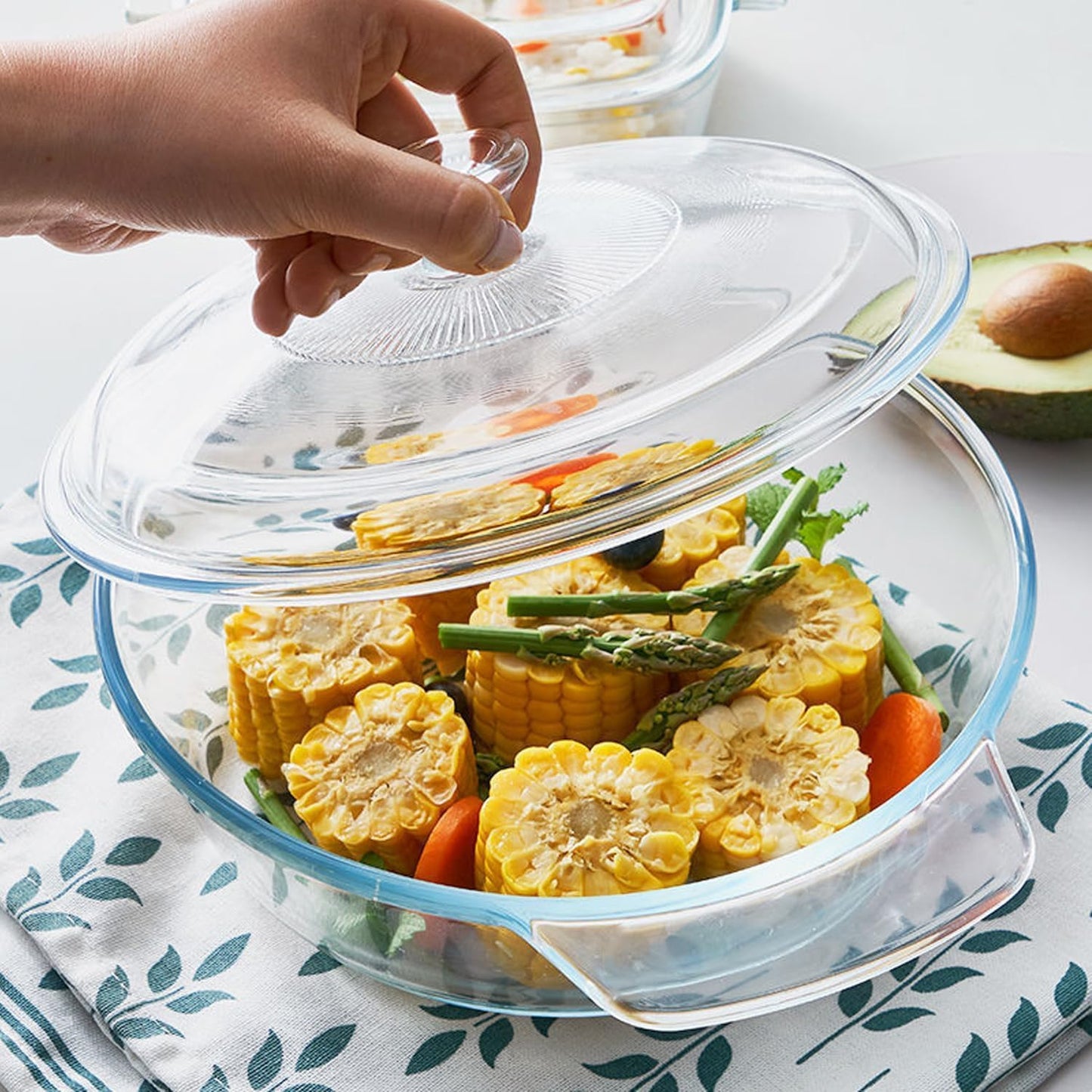 Skiennix Small Tempered Glass Casserole Dish - Round Baking Dish with Lid, 0.8L, Clear