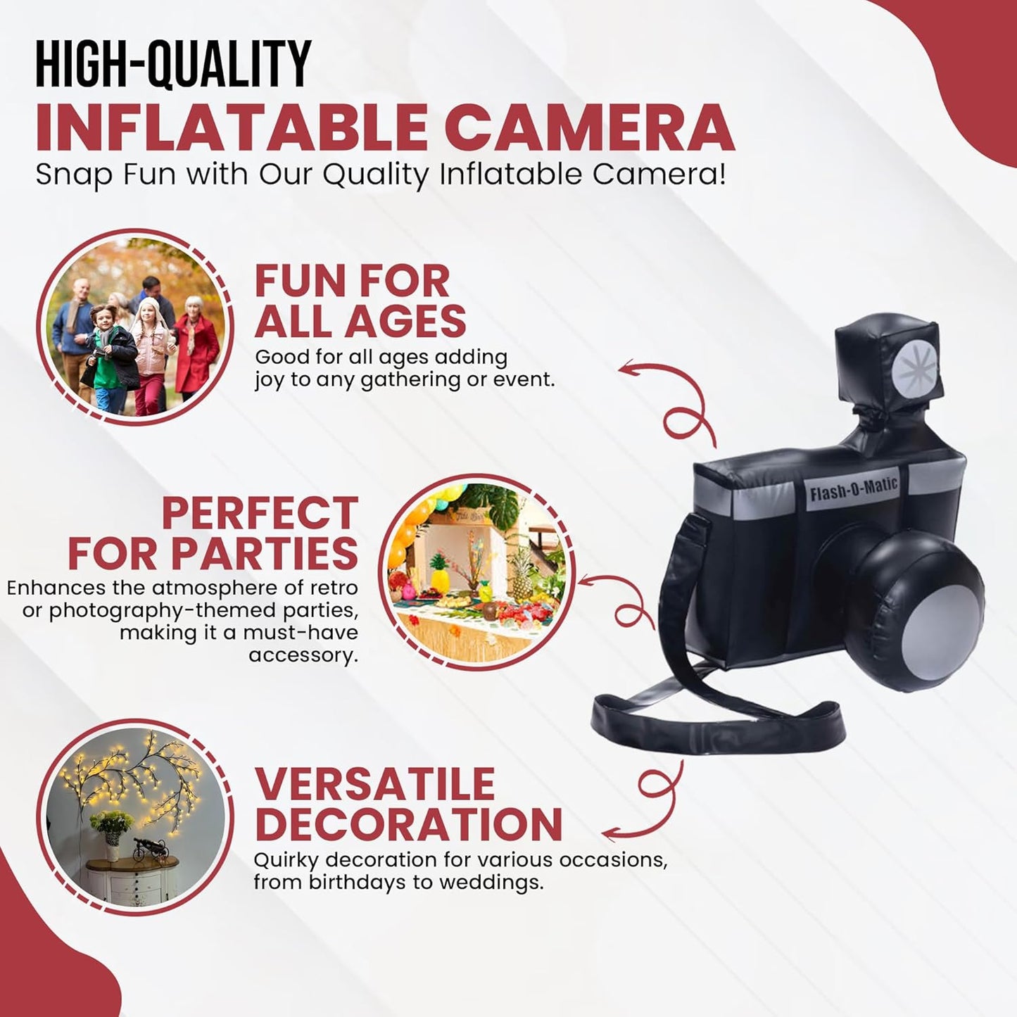 Vaulted Skulls & Co 10H 7.5W 5.5D Inches Inflatable Camara | Large Inflatable Clown Camera | Paparazzi & Photobooth