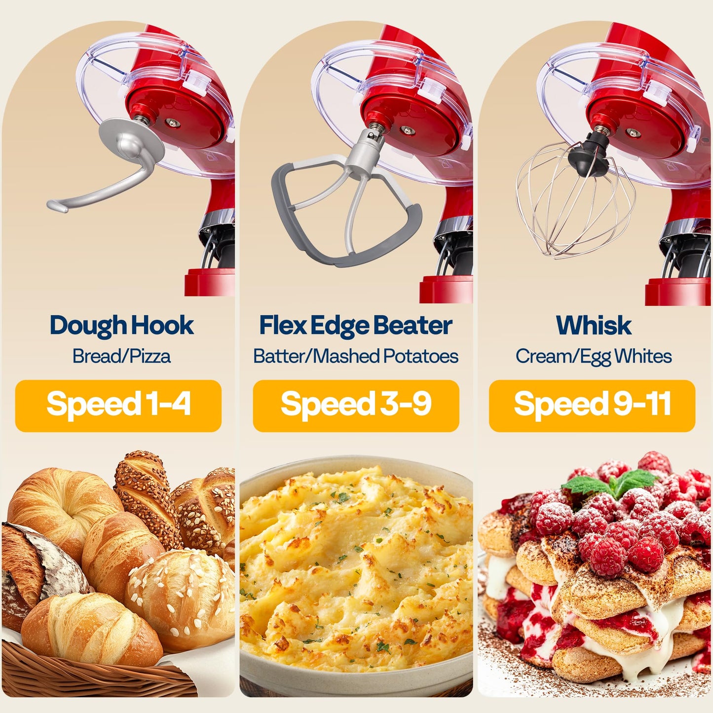 VIVOHOME Stand Mixer with Fermentation, One-Touch Presets Electric Dough Mixer with 6 Qt Bowl, Kitchen Standing Mixer for Baking, Cake with Flex Edge Beater, Bread Hook, Whisk, Red