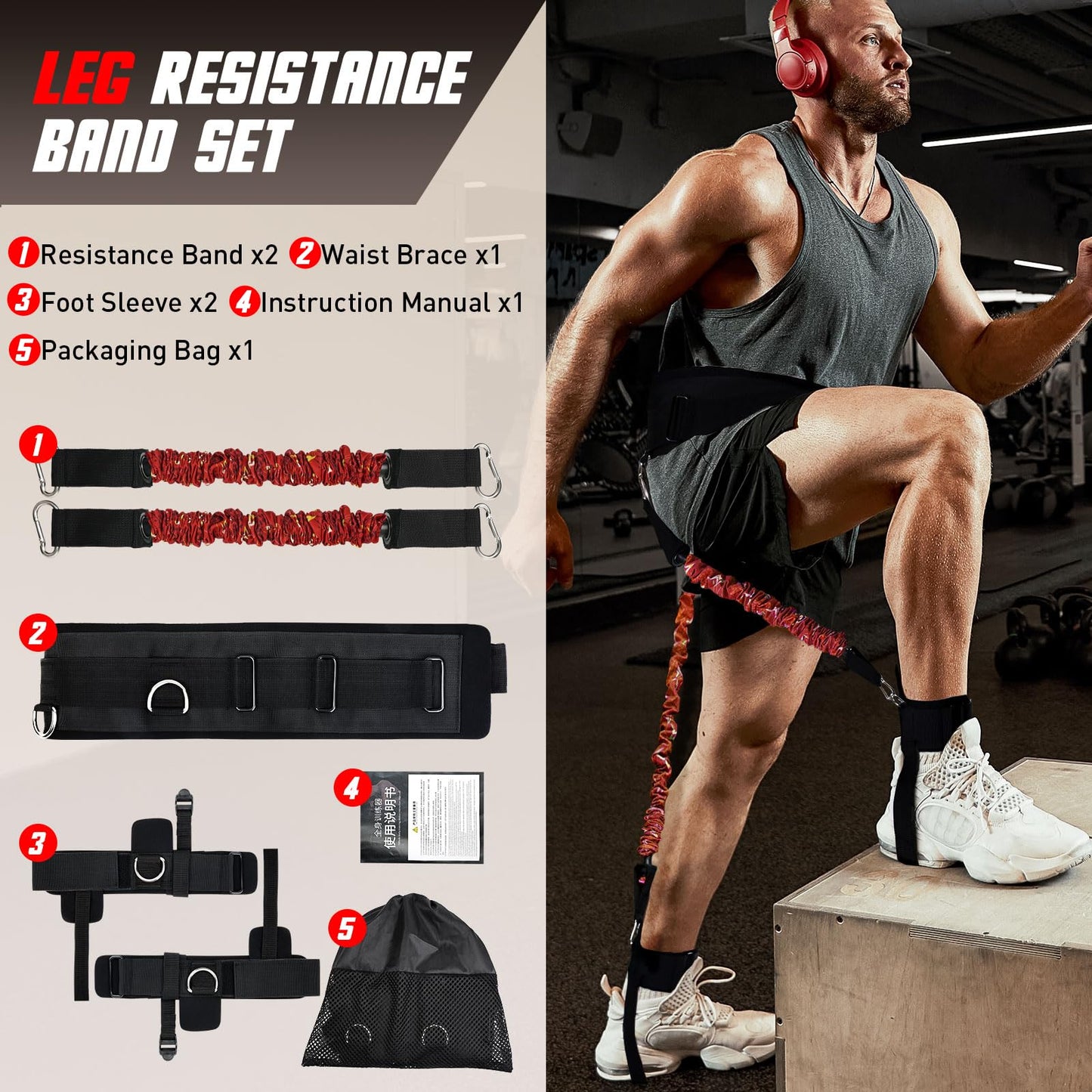 Vertical Jump Trainer with Adjustable Ankle Strap & Belt Horizontal Workout Equipment Leg Resistance Bands for Basketball Football Volleyball Training Equipment