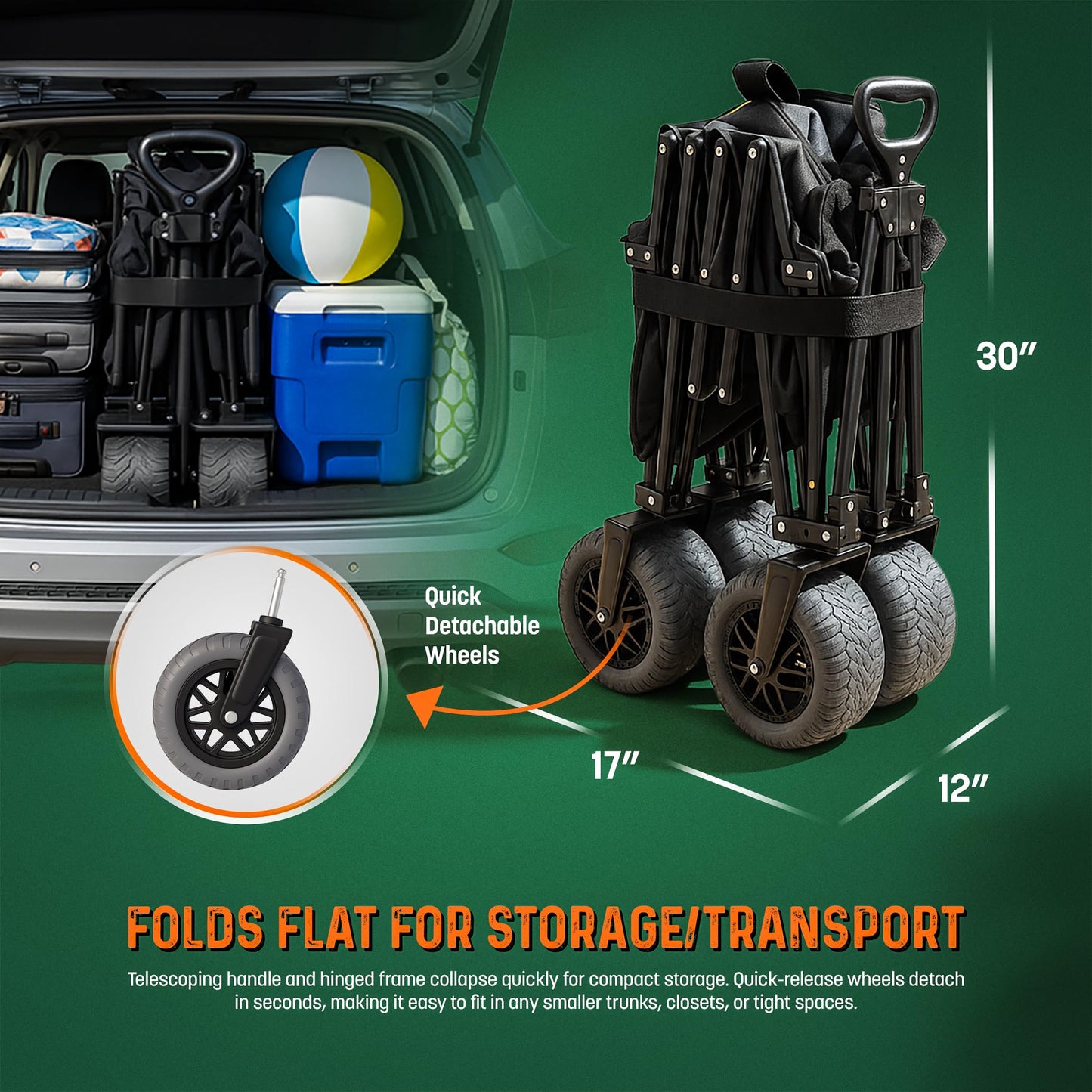 All-Terrain Beach Wagon with Big Wheels for Sand - Extra Large Utility Cart with 9" Off-Road Tires, Heavy Duty 300lb Capacity [Outlander-XL by Stratton Forge] Black