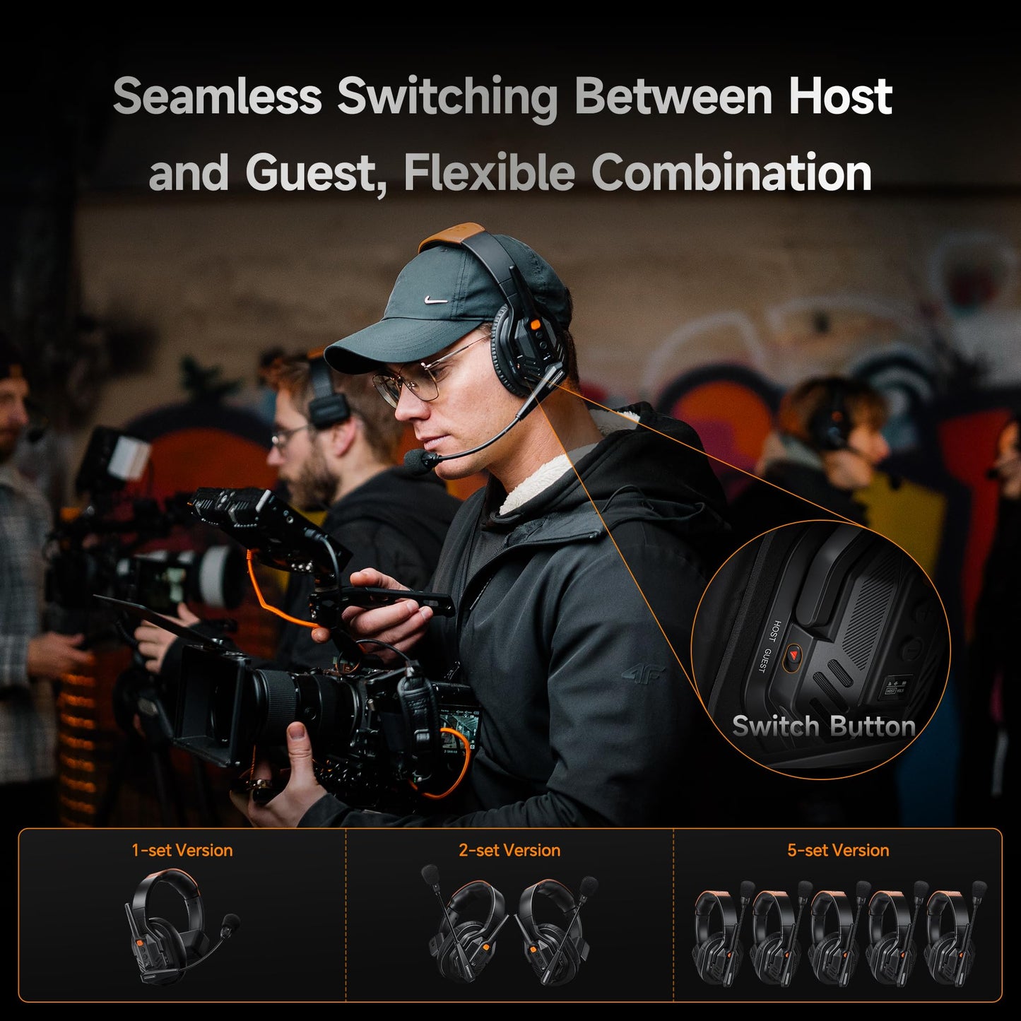 COMICA Seekcom S1 Wireless Intercom Headset System, 2.4GHz Full-Duplex 2-Person Communication Headset with AI/ENC Noise Reduction, 500m/1640ft, PTT Mute, OLED Display for Film, TV, Broadcast, Live