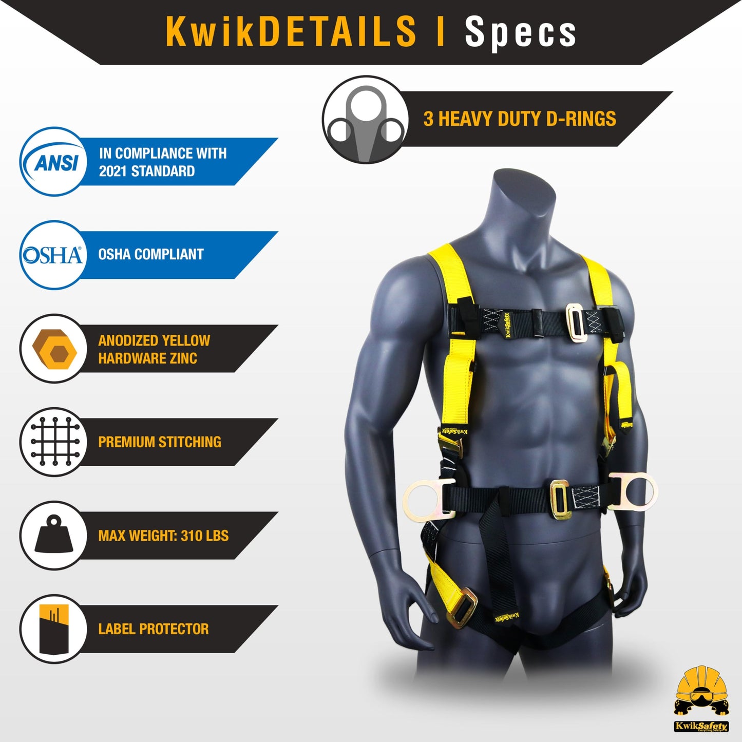 KwikSafety - Charlotte, NC - HURRICANE Safety Harness [LANYARD KIT] Premium Padded Back Support ANSI OSHA Full Body Fall Protection Equipment Construction Tower Roofing Forklift Boom