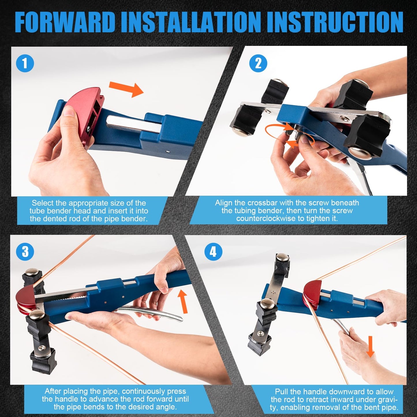 Beaiguna 15PCS Copper Pipe Bender Tool, Tubing Bender Hvac Tools Set for 1/4"-7/8" O.D. Pipes, 90° Forward/Reverse Pipe Tube Bender with 7 Heads, Upgraded Copper Benders Tool for Hvac Air Condition
