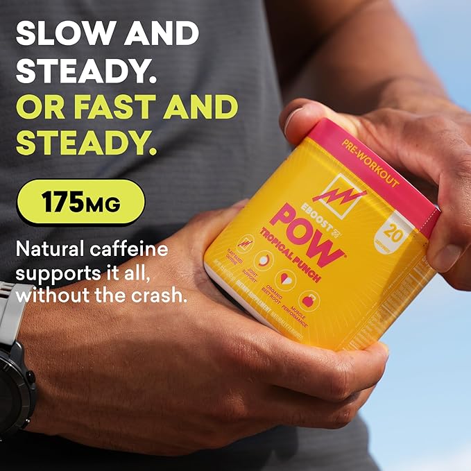 EBOOST POW Natural Pre Workout Powder ??20 Servings - Tropical Punch - A Pre Workout Supplement for Performance, Joint Mobility Support, Energy, Focus - Men & Women - Non-GMO, Gluten-Free, No Creatine