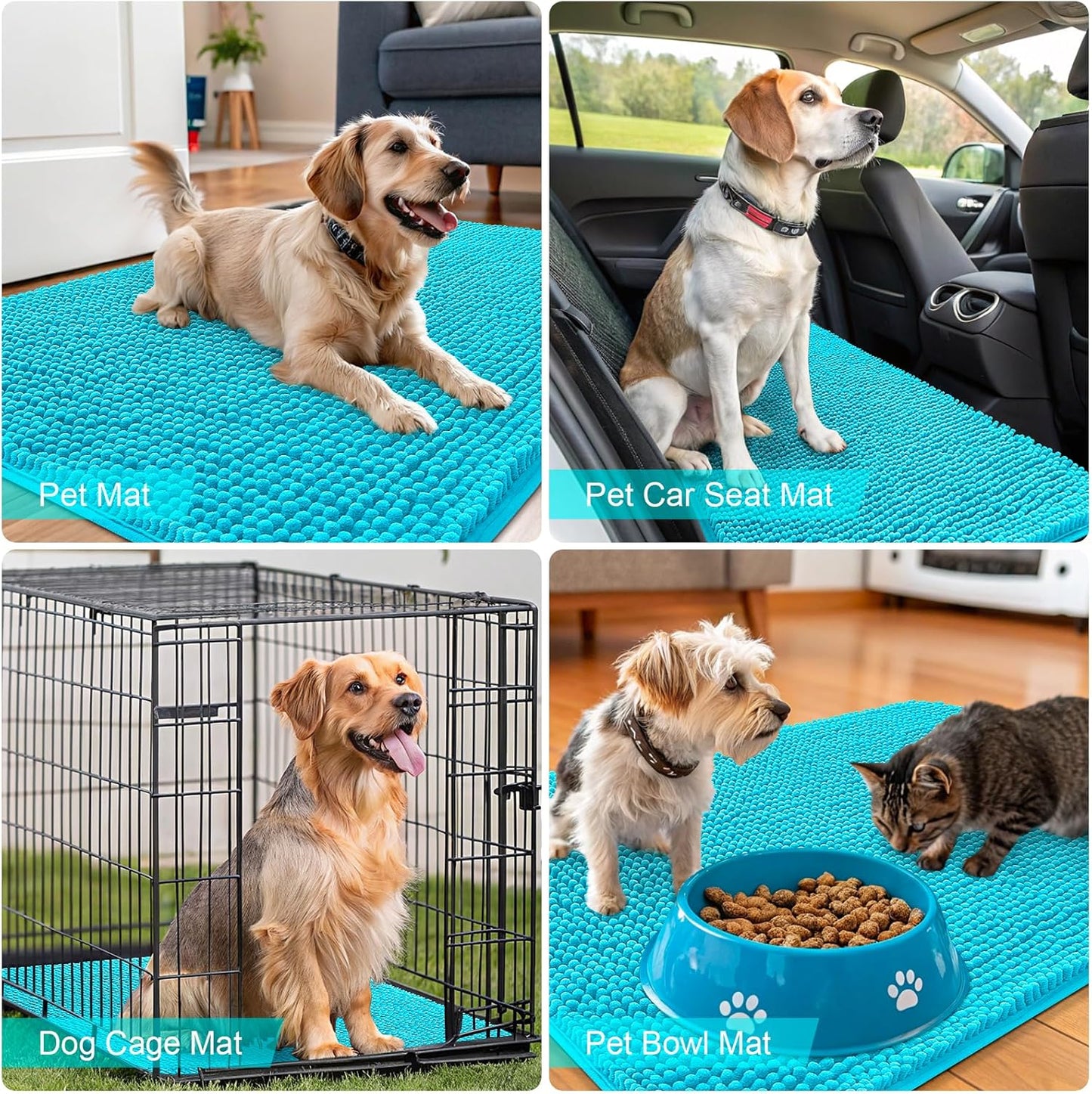 OLANLY Dog Door Mat - Absorbent Non-Slip Chenille Mat for Muddy Paws | 59x24 Inches, Aqua Blue