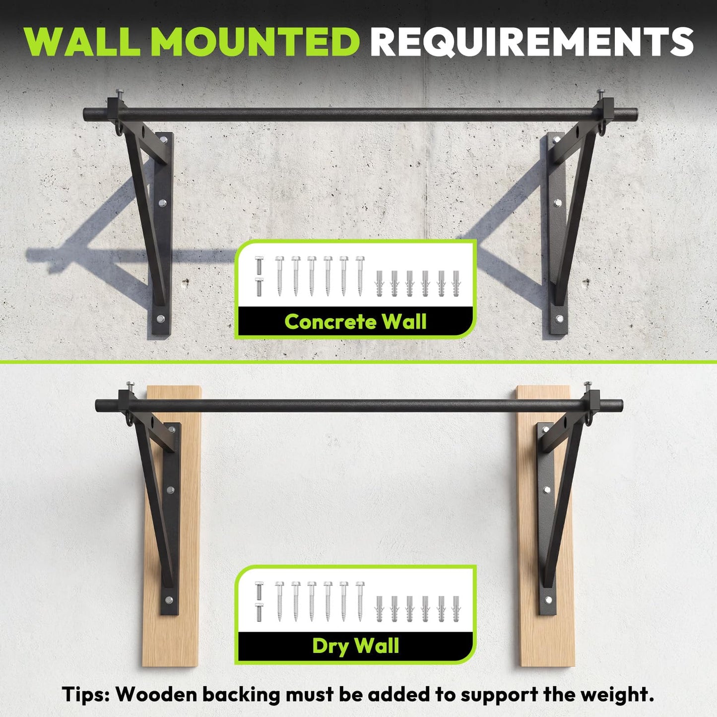 HANDBODE Pull Up Bar for Doorway and Wall Mount - Chin Up Bars for Home Gym, 52‘’ in Upper Body Workout Equipment with 500 lbs Capacity, Portable Thickened Steel Construction, Joist Mounted