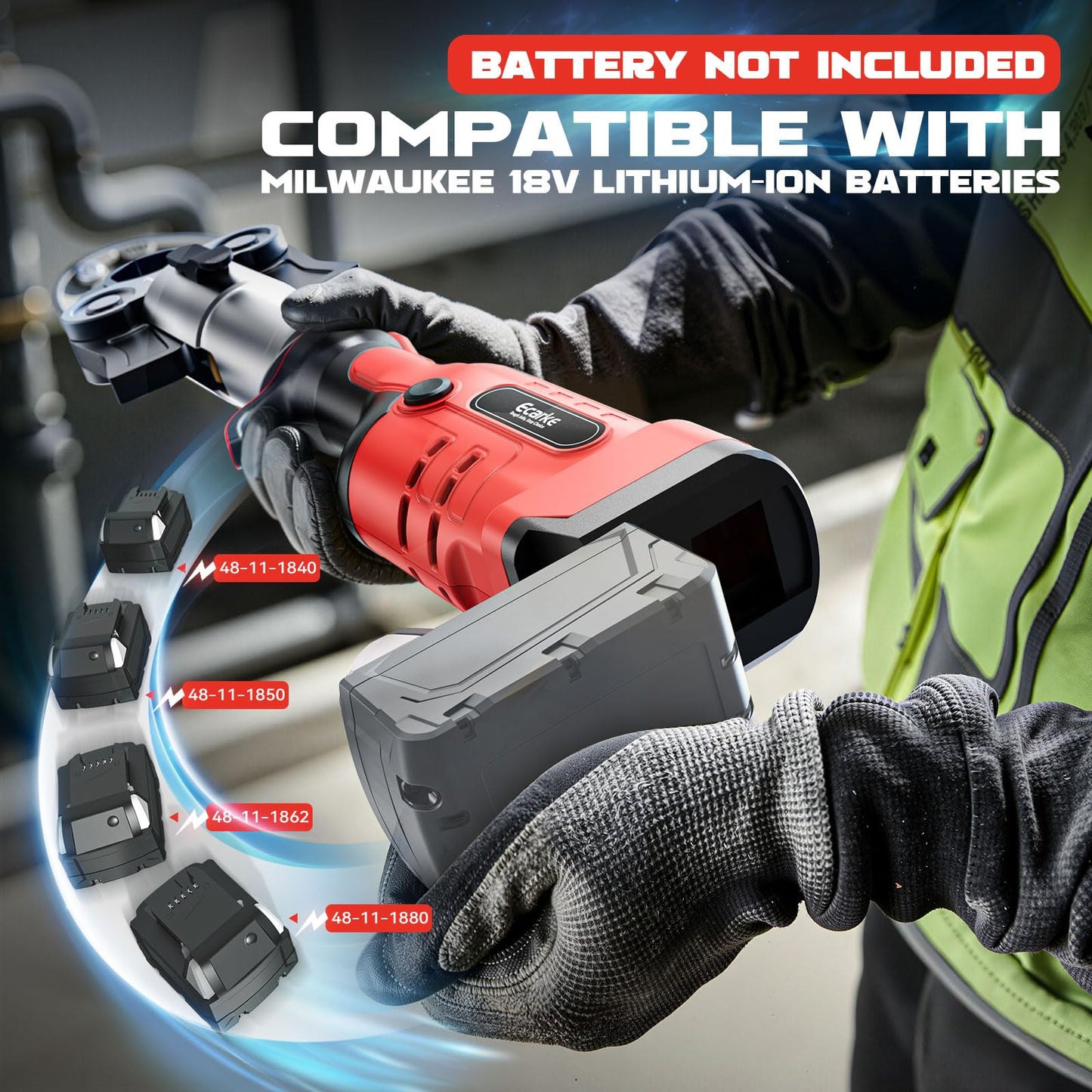 Ecarke Pro Press Tool Compatible with Milwaukee 18V battery, Electric Pipe Crimping Tool for 1/2" to 2" Copper Pipes,32KN of crimping force 360° Rotation Automatic Crimper Brushless Motor, Tool Only