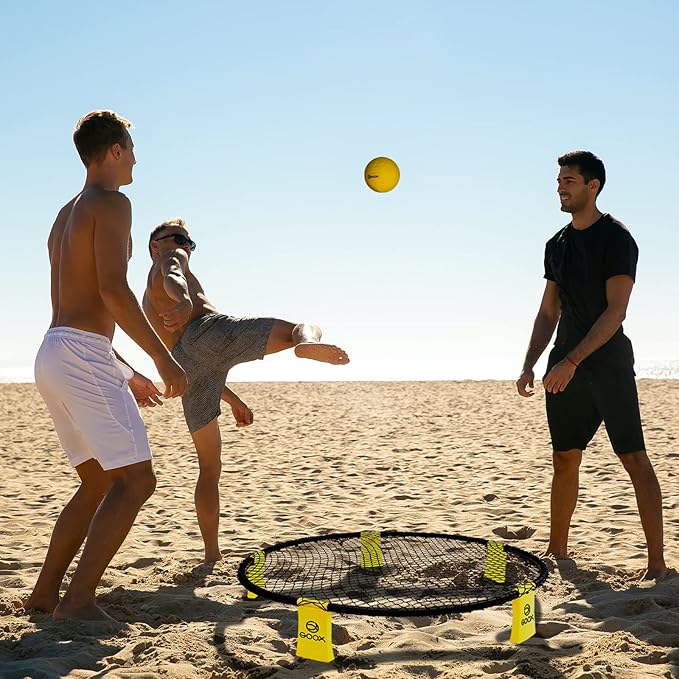 GOOX Outdoor Beach Ball Games with Carrying Bag, 3 Balls, Net and Strip Light (ONLY for Light Up Set)- Roundnet Game Set for Family - Played Outdoors, Indoors, Beach, Lawn, Yard and Park