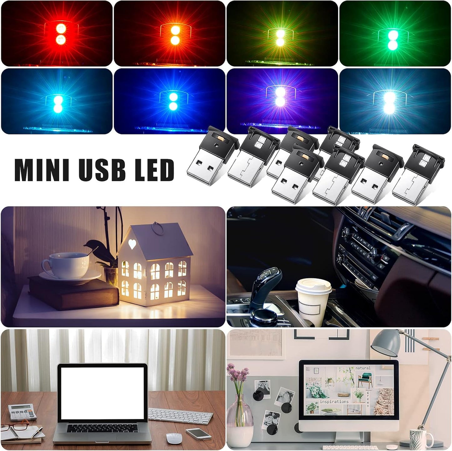 4 5v 8 Frienda Pieces Mini USB LED Light, Car LED Interior Lighting Smart USB Atmosphere Light, Laptop Keyboard Office