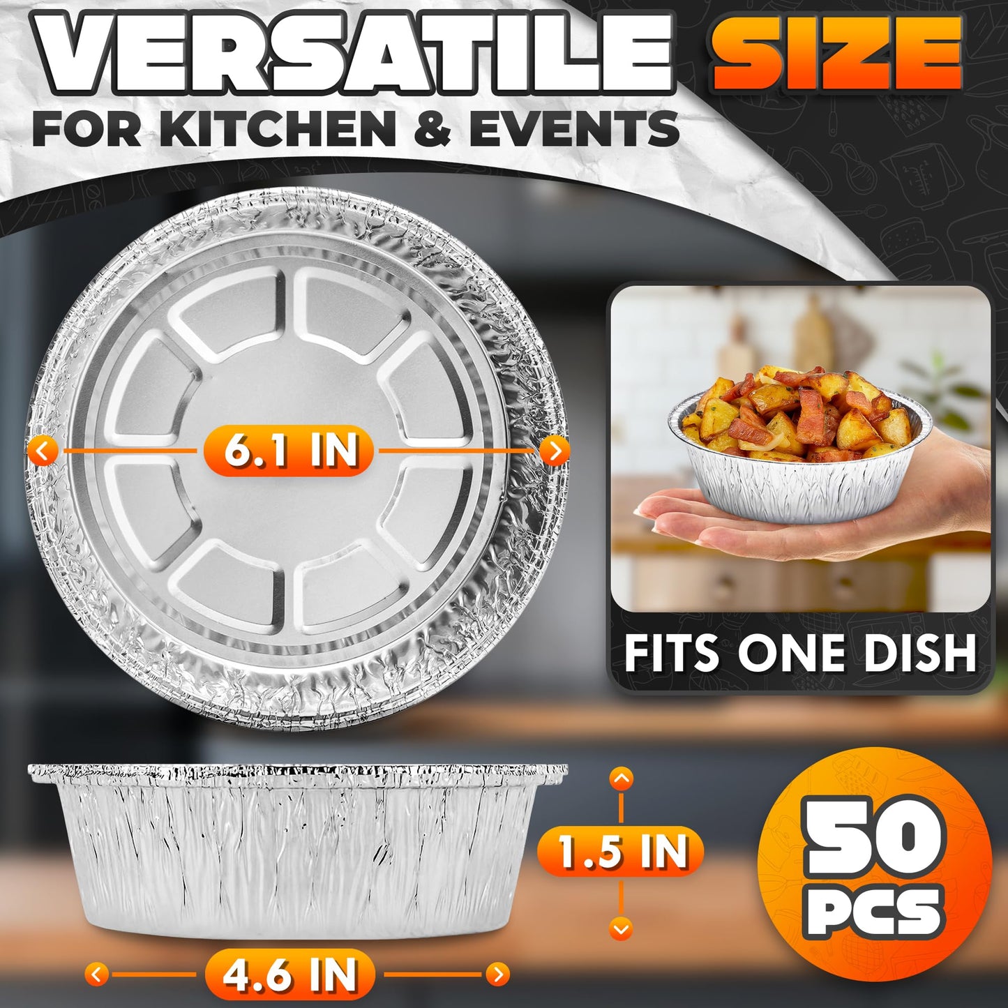 Round Foil Cake Pans – 50 Pack 6" Reusable Aluminum Baking Pans | Stackable, Grease-Resistant for Mothers Day Holiday Baking, Tarts, Cheesecakes, Freezer & Storage Use | Great as Gift for Bakers & Mom