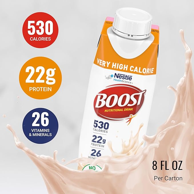 Boost Very High Calorie Strawberry Nutritional Drink ??22g Protein, 530 Nutrient Rich Calories, 8 Fl Oz (Pack of 24)