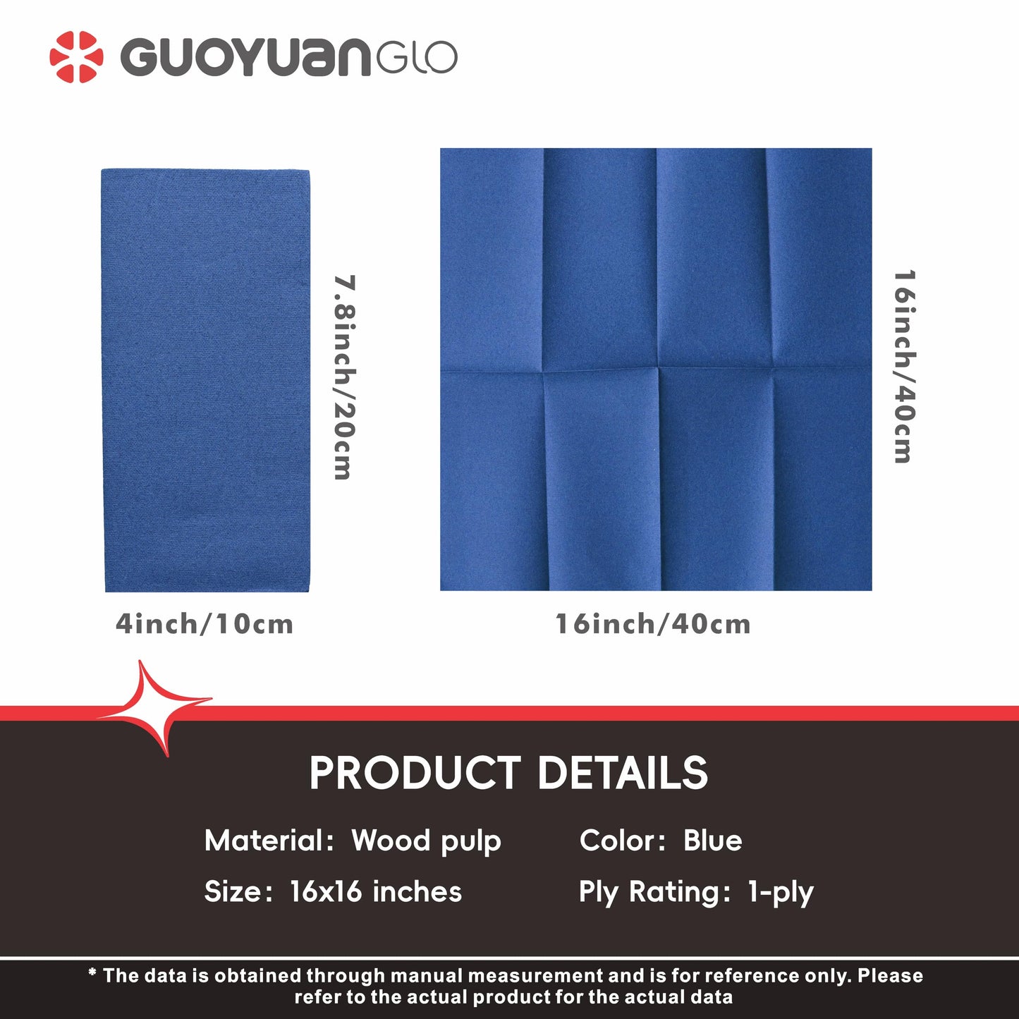 GUOYUANGLO Disposable Linen Feel Dinner Napkins Blue Cloth-Like Paper Napkins Disposable Guest Napkins for Dinne,Parties, Weddings or Events,16”x16”-50 Pack