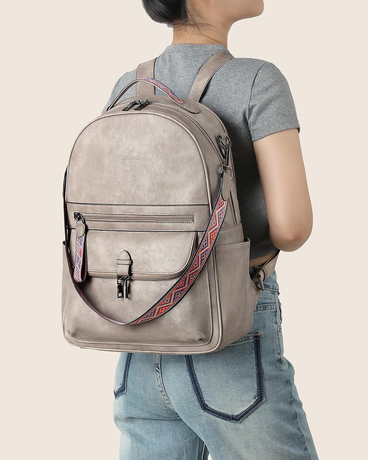 15.6 inch Backpack Backpack FADEON Leather Laptop Purse for Women, Designer Travel PU with Laptop Compartment for Work