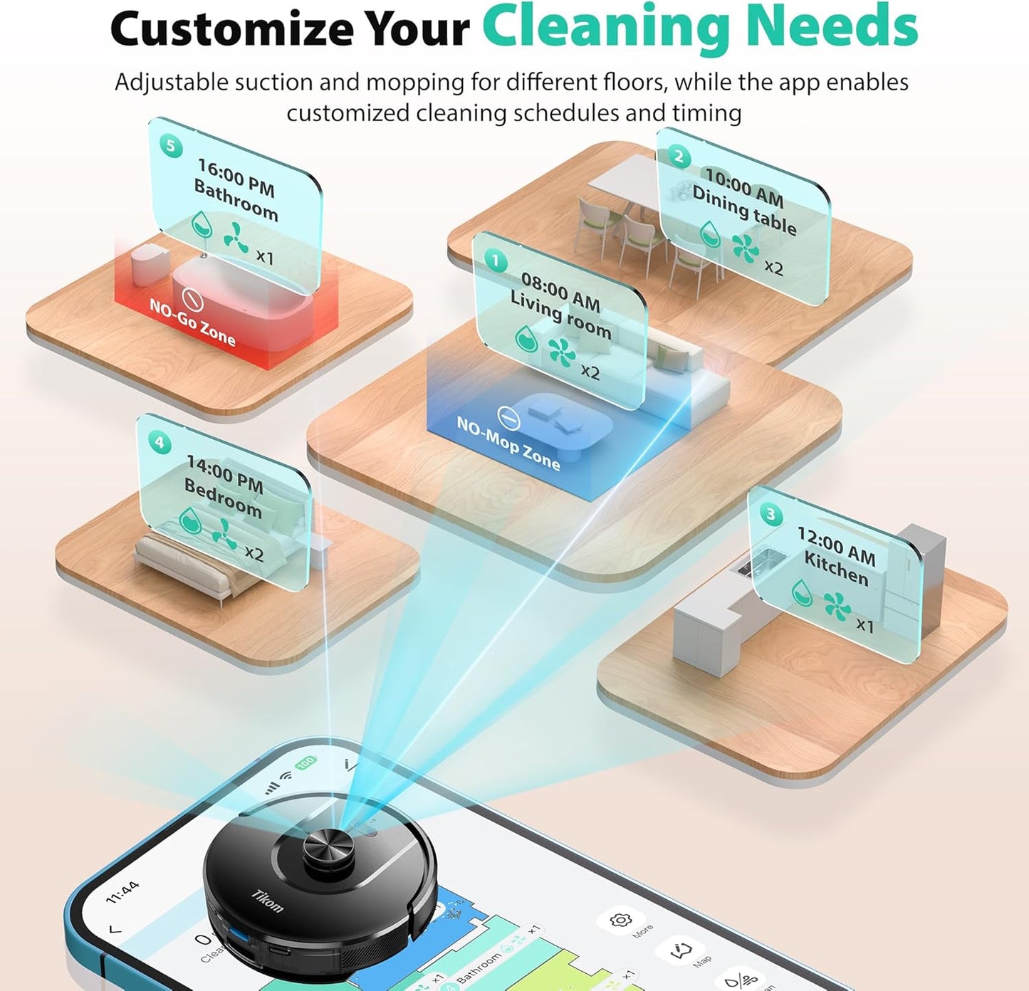 Tikom Robot Vacuum - 6000Pa Self-Emptying Robotic Cleaner with LiDAR Navigation | Ideal for Pet Hair & Carpets (L8000 Plus)
