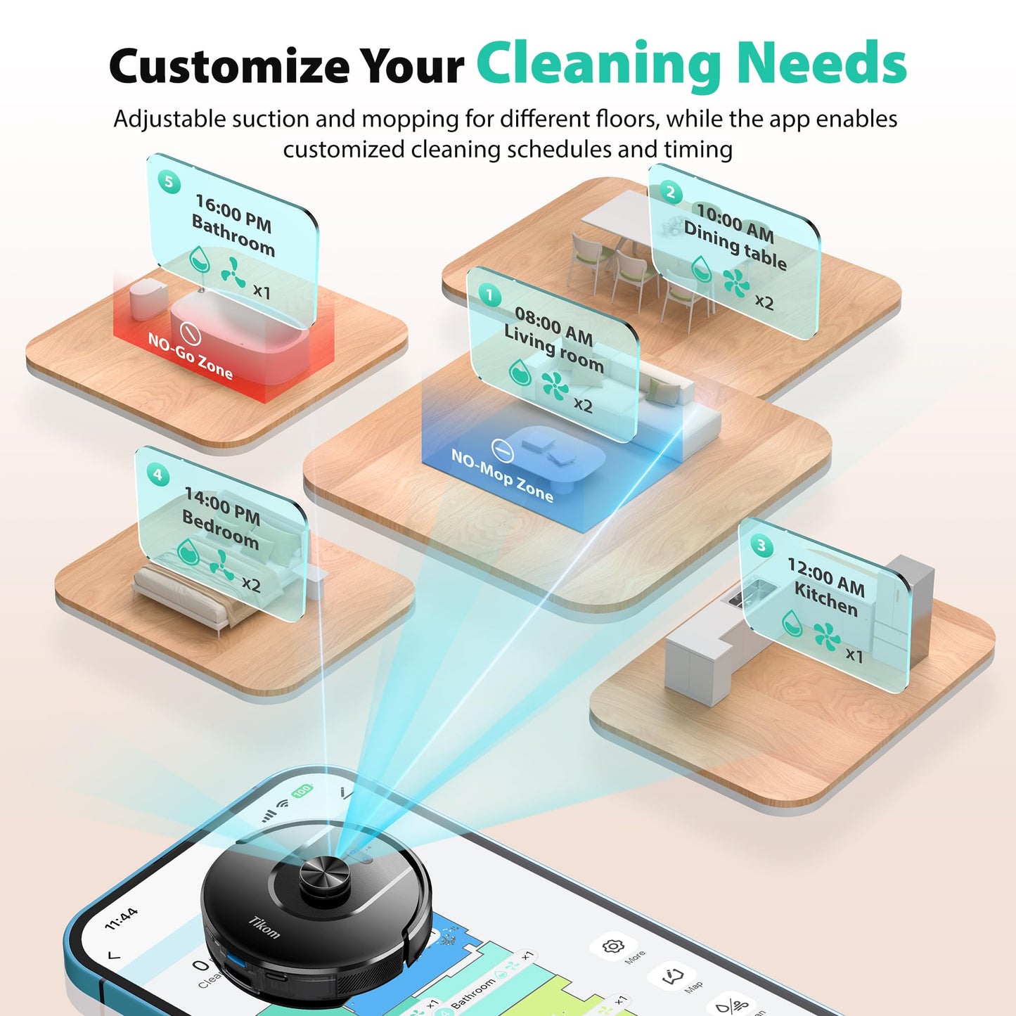 Tikom Robot Vacuum and Mop, 6000Pa Robotic Vacuum Cleaner with Self-Emptying Base, 90 Days Capacity, LiDAR Navigation, Home Mapping, Ideal for Pet Hair, Hard Floors, Carpet (L8000 Plus)