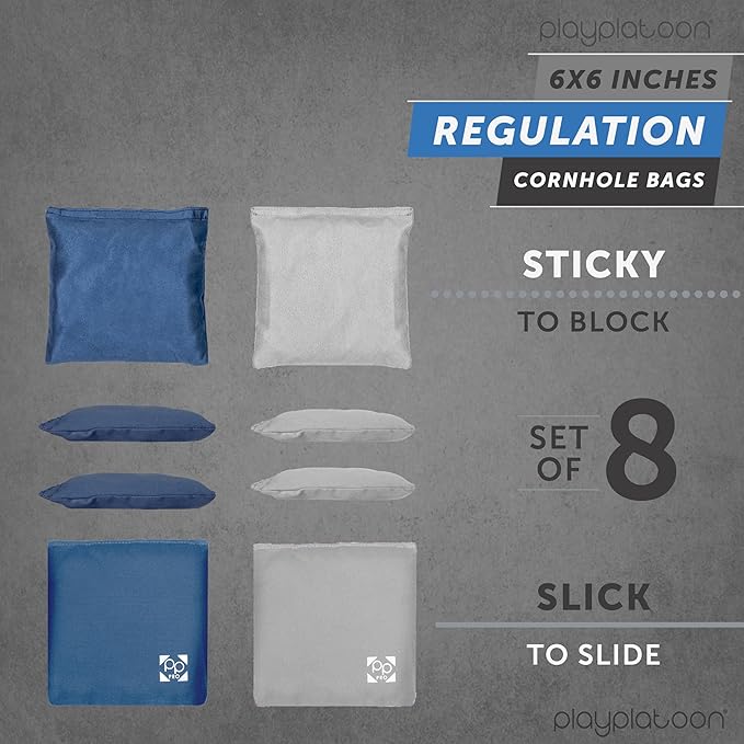 Professional Cornhole Bags - Set of 8 Regulation All Weather Double Sided - Sticky Side/Slick Side Bean Bags for Pro Corn Hole Game