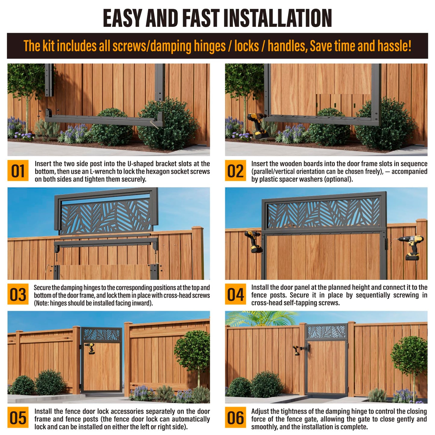 WOWACE 3x5FT Fence Gate Frame Kit 201 Stainless Steel Heavy Duty Garden Gates Anti-Sag Backyard Front Gate Reinforcement Hardware, Left/Right Mount (No Wood Planks Included)